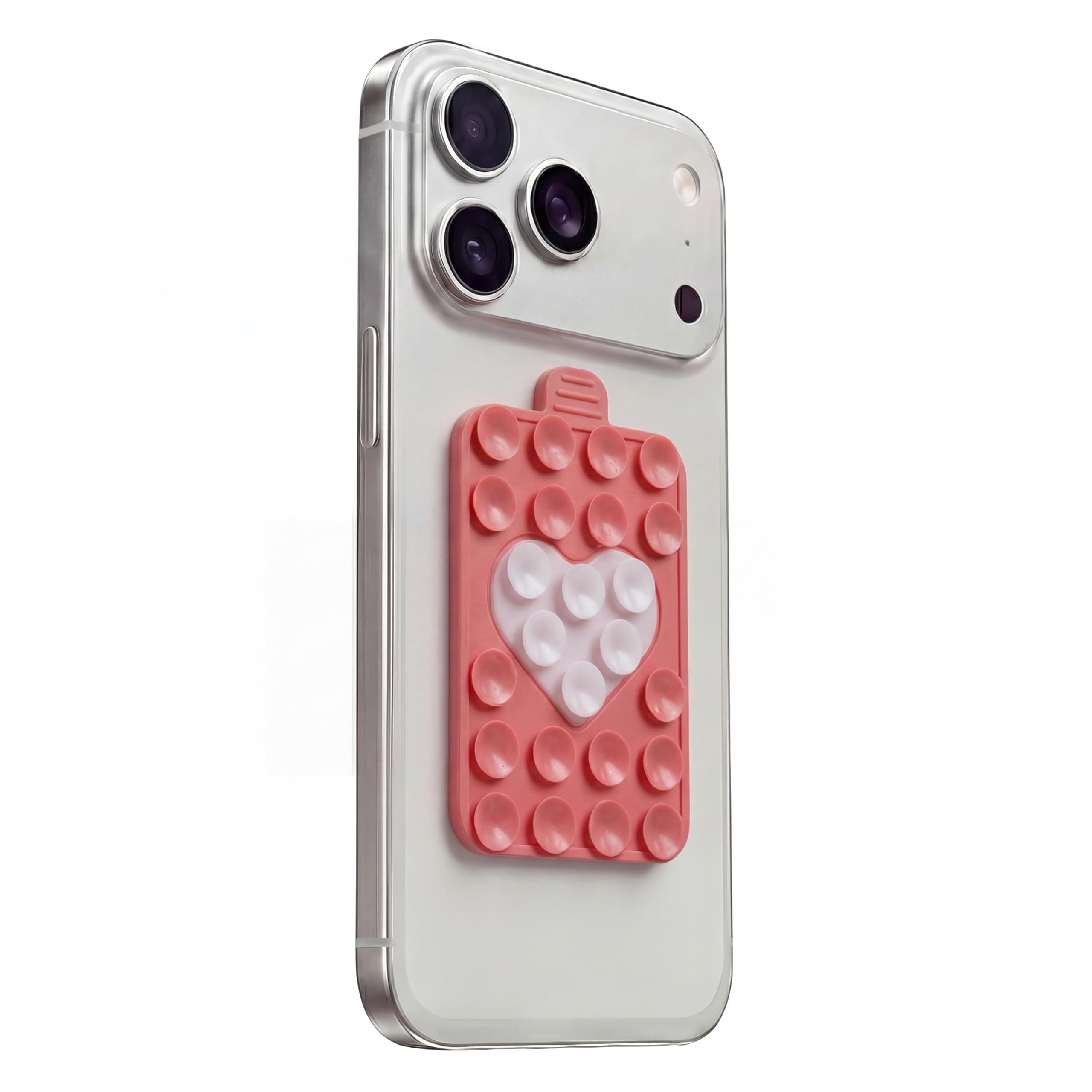 Plopii Lovebird Silicone Suction Cup Phone Case Mount, Double-Sided Sticky Phone Grip for Hands-Free Selfies & Videos, Compatible with iPhone & Android, (2" x 3.5") (Pink & White)