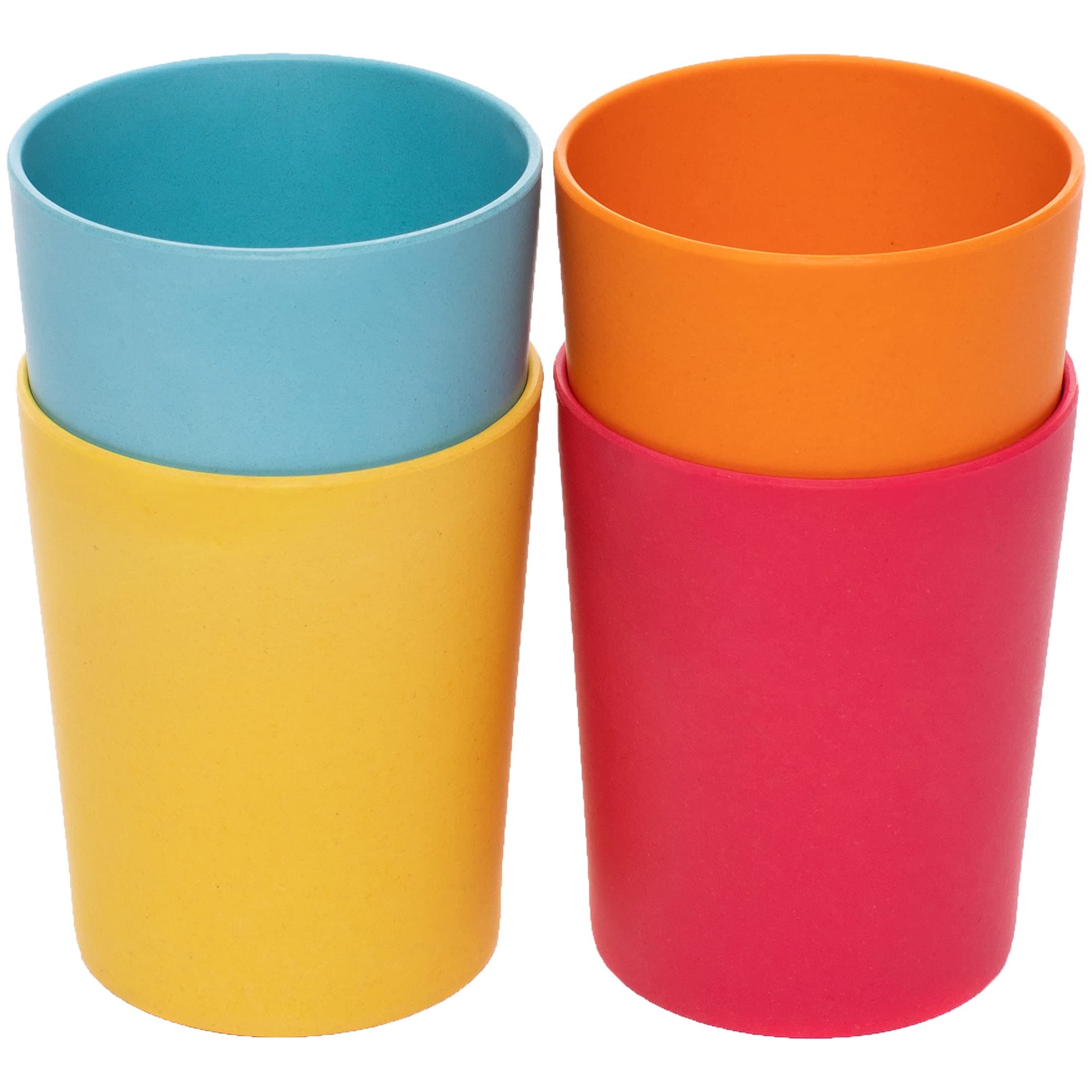 WeeSprout Bamboo Toddler Cups - 4 pc Set (10 fl oz), Organic & Non-Plastic Cup Pack for Toddlers, Big Kids or Baby, Natural (Blue, Yellow, Orange & Red)