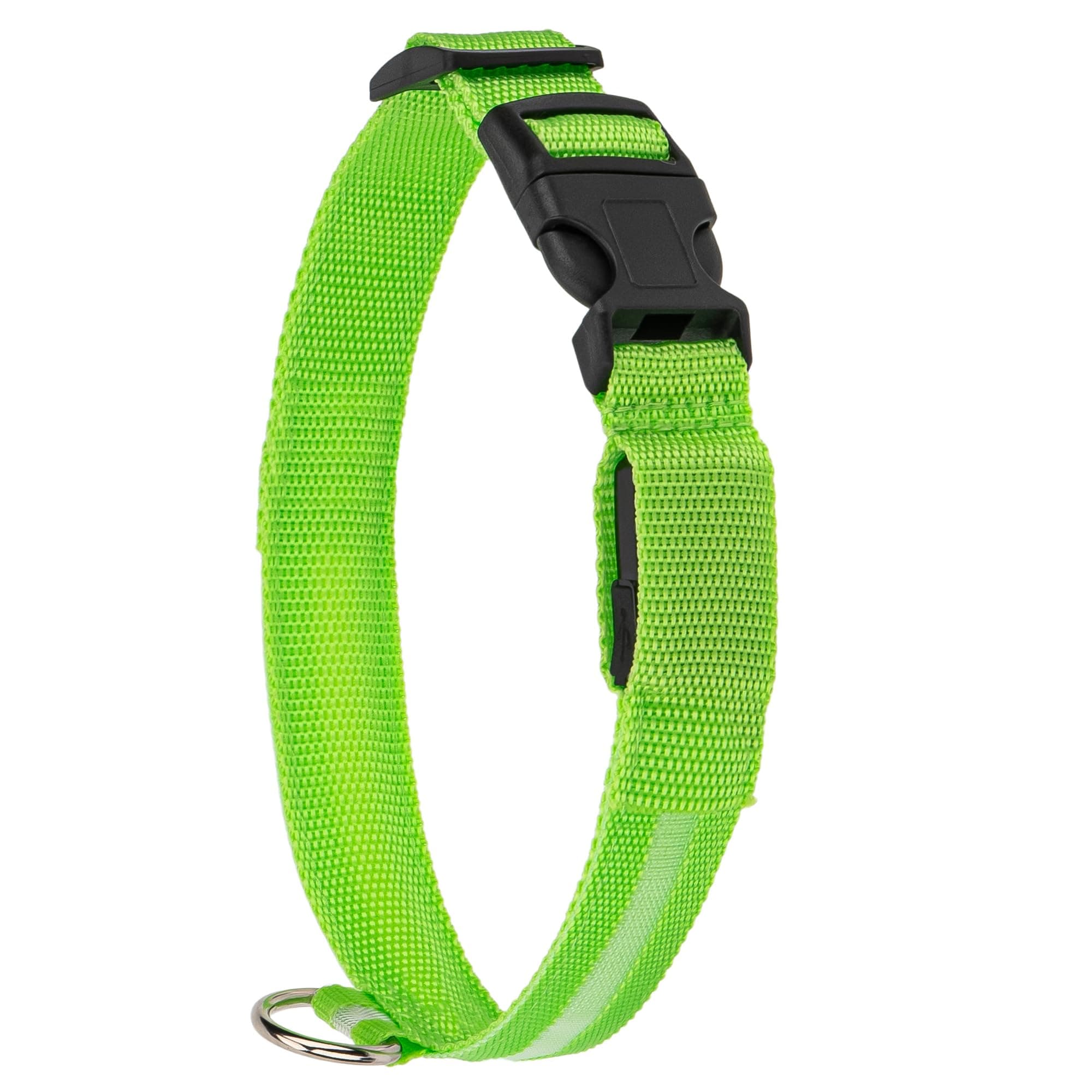LinkWheres LED Dog Collar - Glow in the Dark Pet Safety Collar - Light Up Neckband for Night Walking, Camping, Hiking - USB Rechargeable 19.6" Adjustable Green