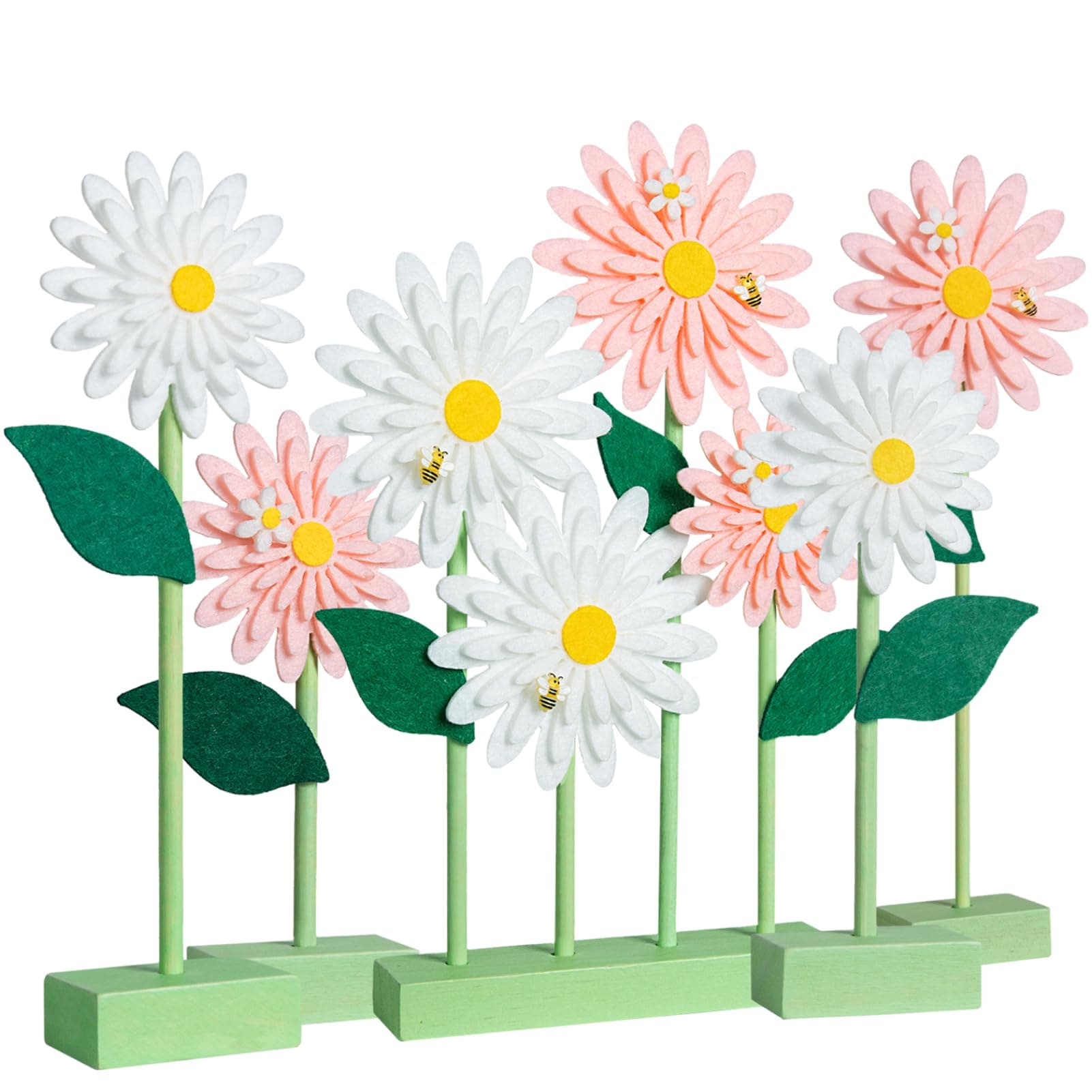 SUNBEAUTY 8PCS Daisy Felt Centerpieces for Tables Pink White Flower Birthday Party Daisy Birthday Decorations Spring Floral Table Centerpieces for Girl Birthday Baby Shower Garden Easter Party