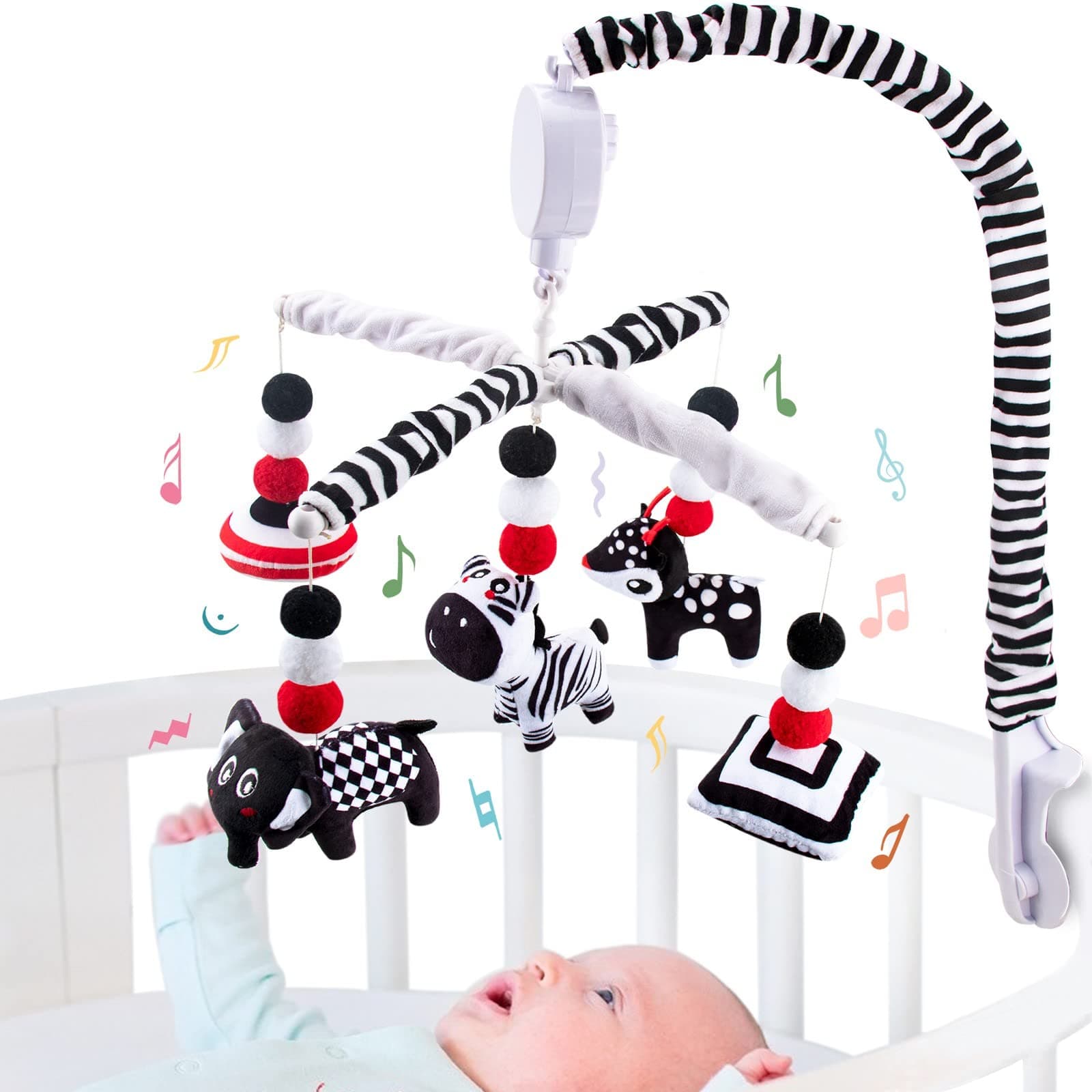 Baby Mobiles for Crib,Montessori High Contrast Black and White Baby Mobile