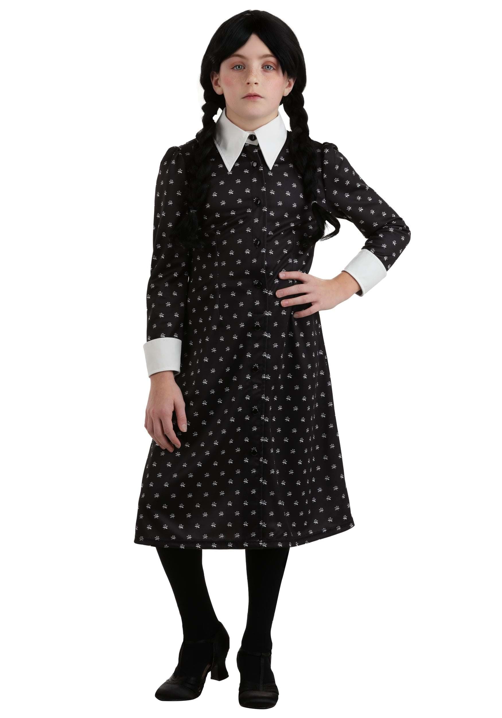 Kids Wednesday Addams Polka Dot Costume for Girls | Halloween Party Outfit | Gothic Movie & TV Show Character Dress X-Large