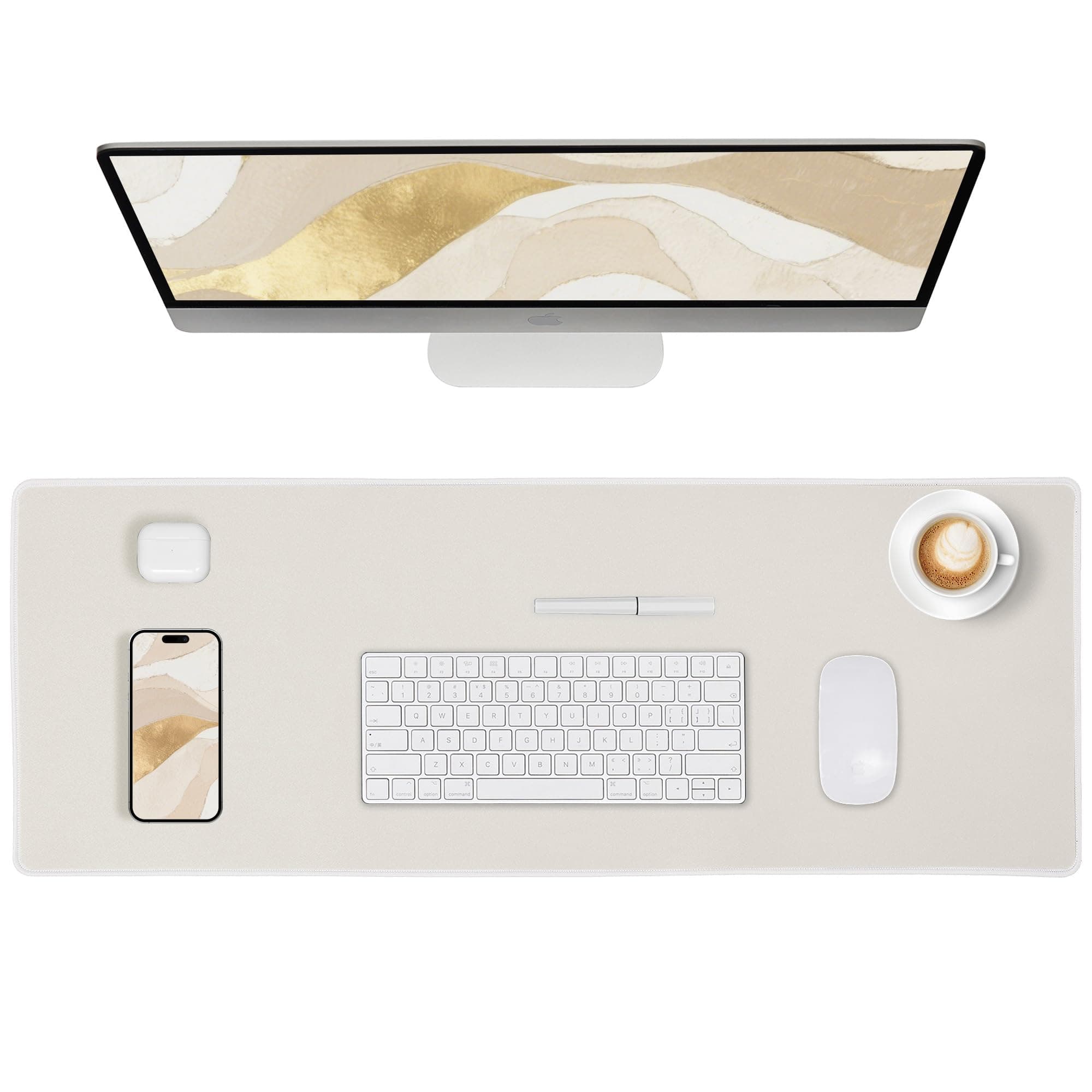 ALOANES Waterproof Mouse Pad with Durable Stitched Edge, XXXL Gaming Keyboard Pad, Non-Slip Rubber Base Mouse Mat, Extended Desk pad for Gamer, Office & Home, Beige Mousepad 35.4"x 15.7"x 0.12"