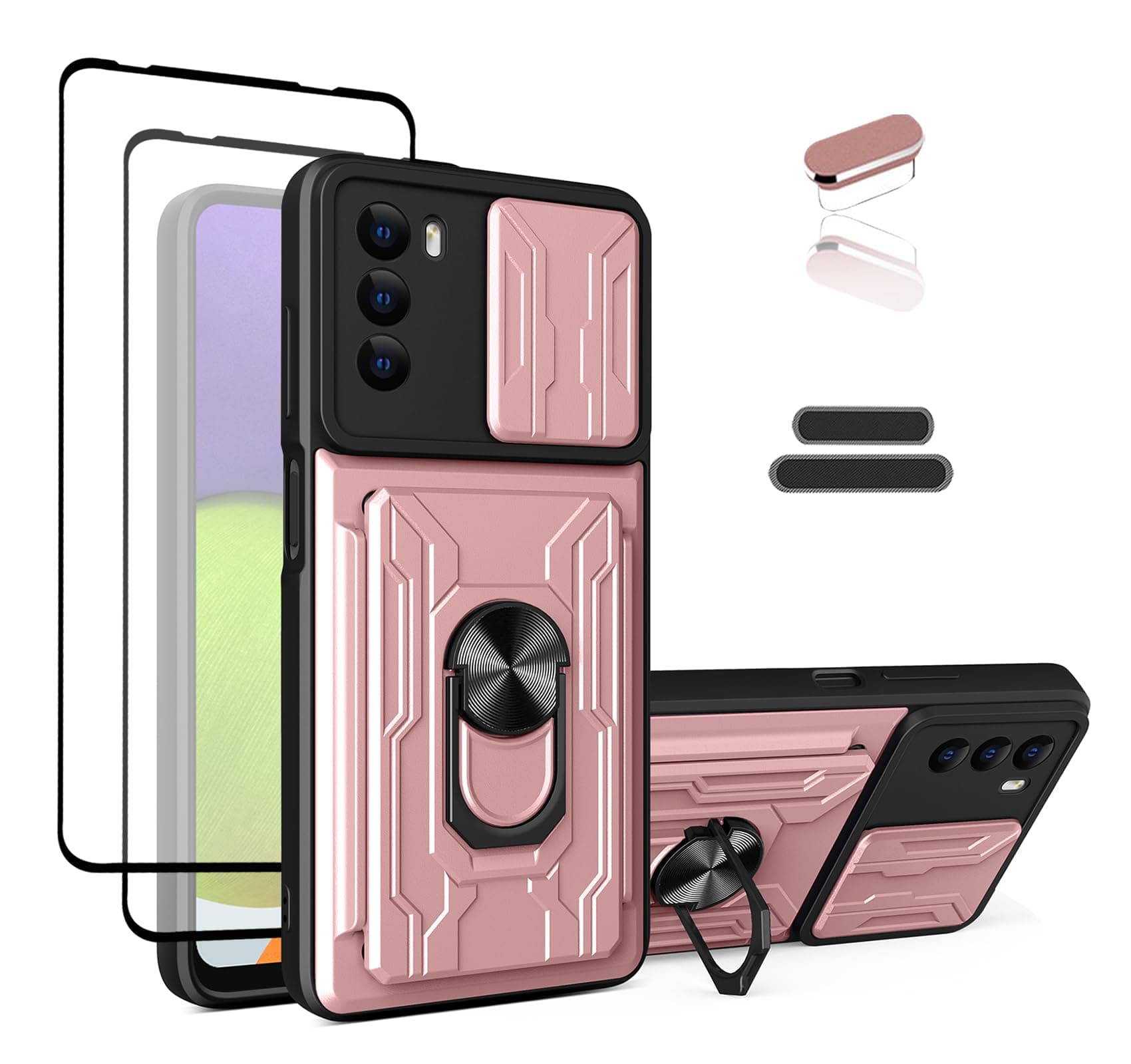 LMDAMZ Wallet Case for Motorola Moto G52, Credit Card Slot Sliding Door Hide Portable Design, Heavy Duty Double Layer Hybrid Cushioned Rubber Bumper Protection Suitable for 6.6 Inche Women-Rose Gold