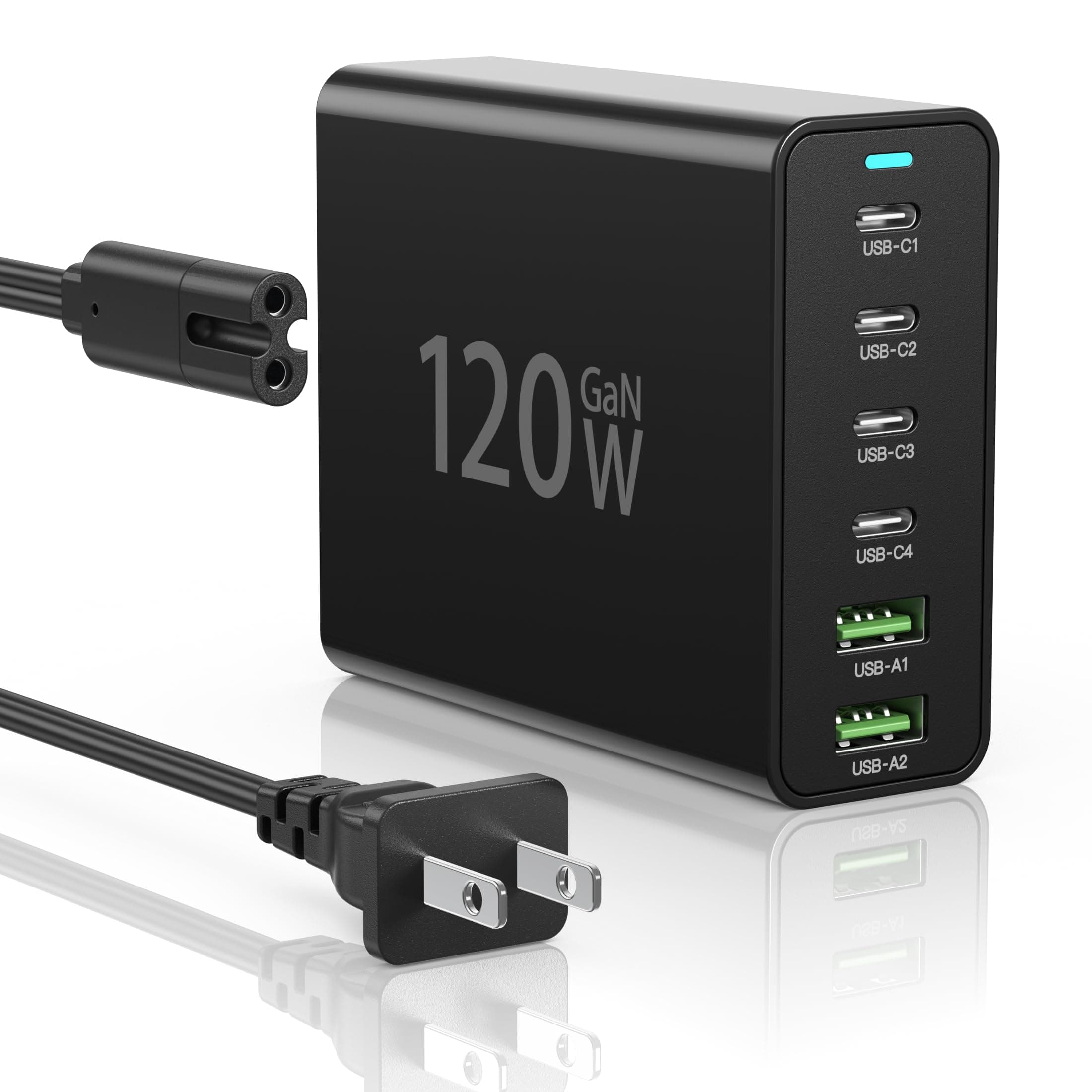 USB C Charger Block 120W, 6 Ports USB Wall Charger Hub, USB Charging Station, Multiport USB C Power Adapter Compatible with iPhone17 Pro Max/16/15/14/13/12, Samsung Galaxy, iPad, Tablets