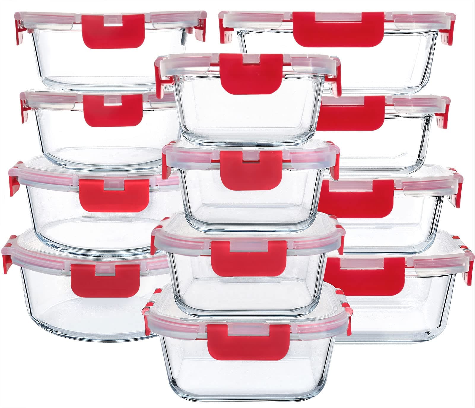 M MCIRCO 24 Piece Glass Food Storage Containers with Lids, Red