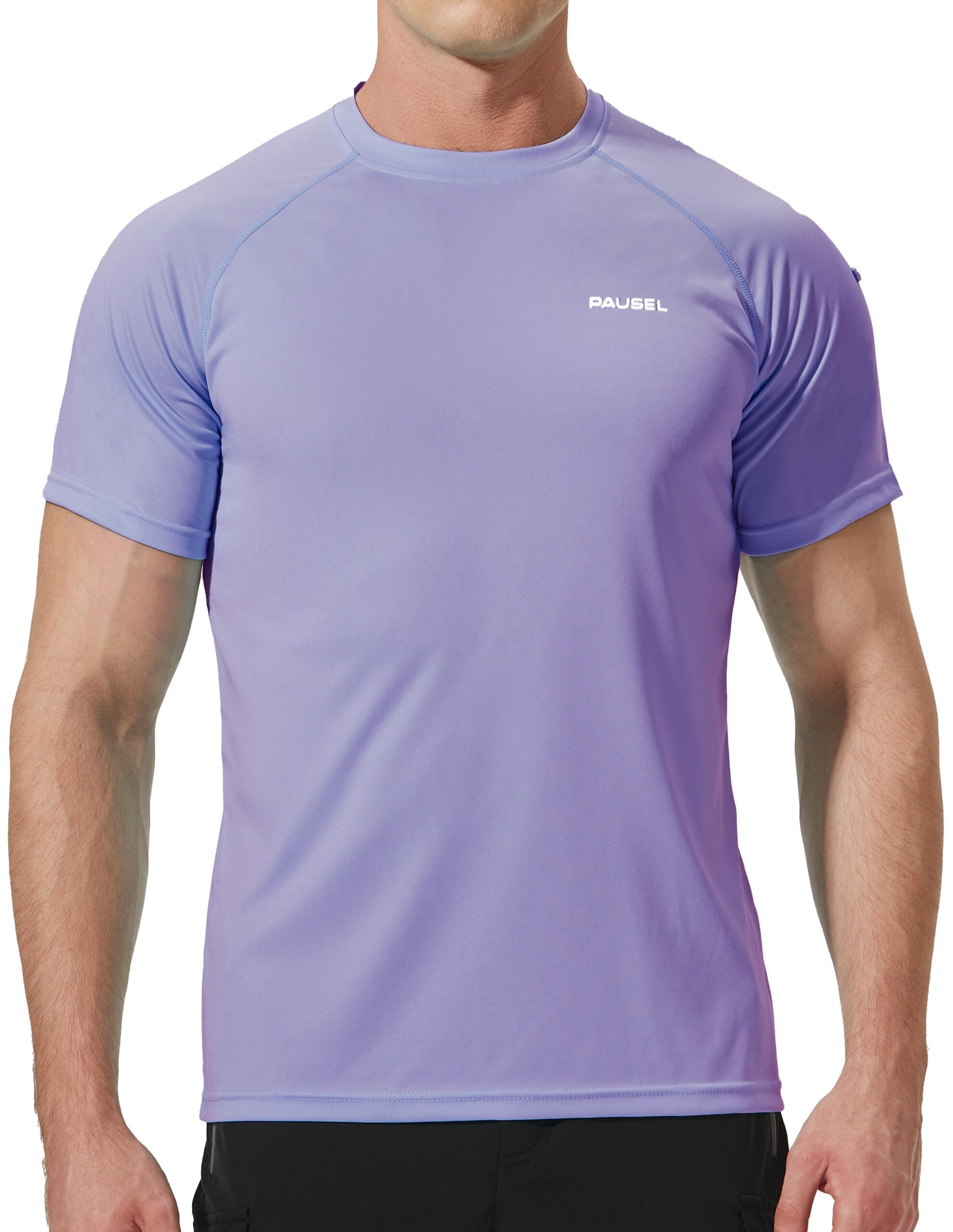 Pausel Men's Rash Guard Swim Shirts Short Sleeve UV Sun Protection Quick Dry UPF 50+ SPF Fishing Beach Water Shirt, Lilac Purple, X-Large