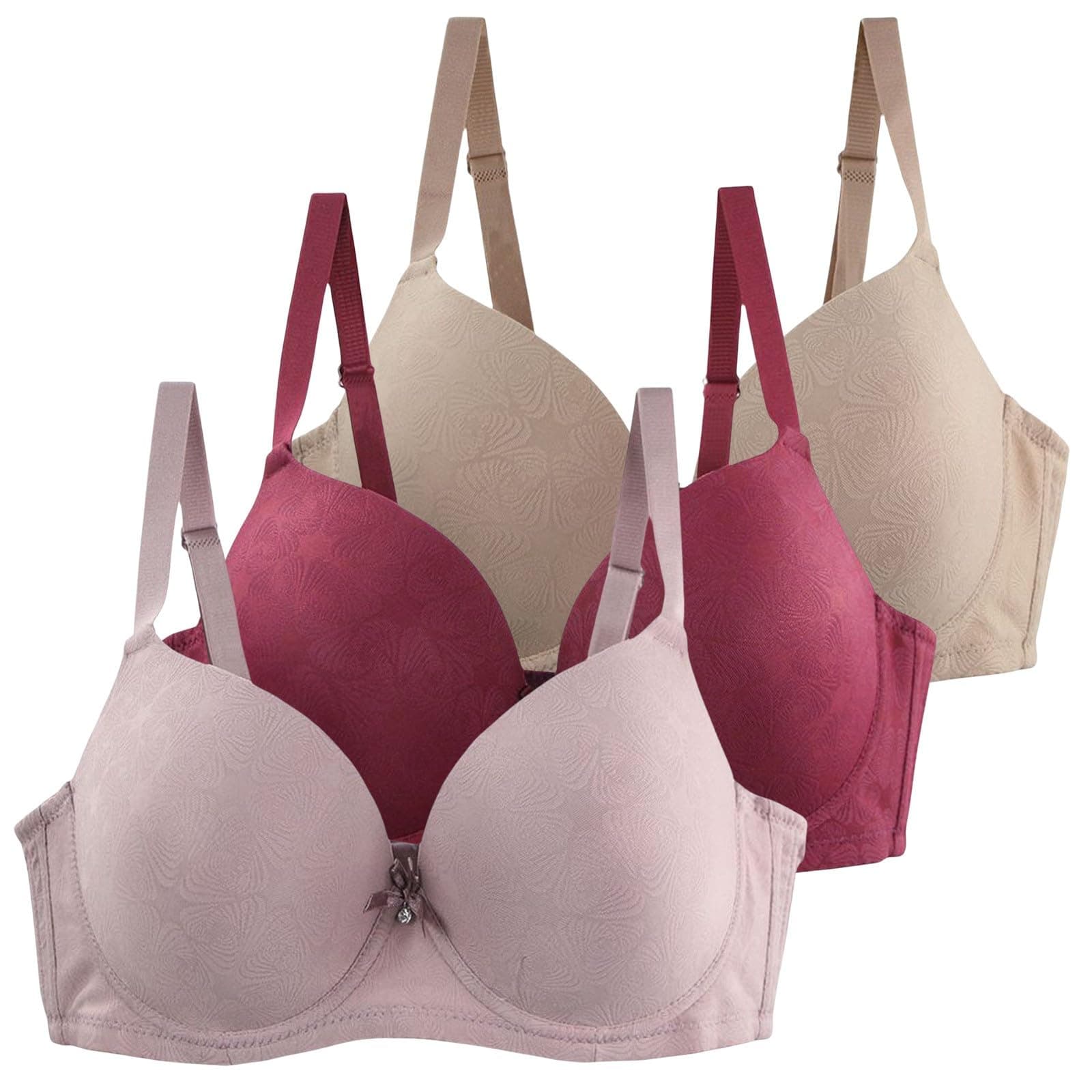 Shffuw 3 Pack Push Up Bras for Women UK Sexy Floral Lace Comfit Padded Support Underwire Bralettes Full Coverage Comfort Everyday Minimiser Plus Size Sports Wireless Bras Ladies Underwear Womens Bra