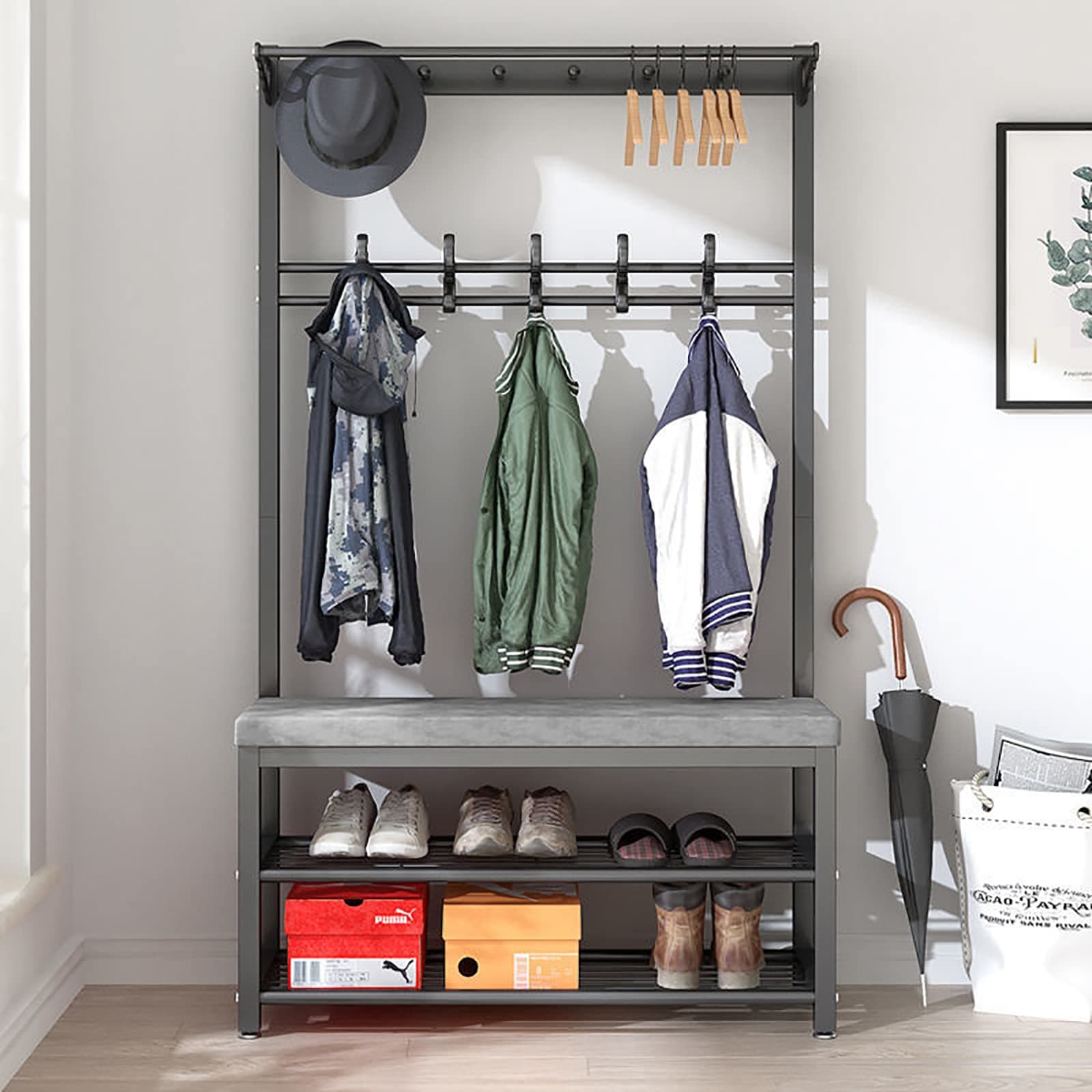 ZZBSOD Entryway Bench with Coat Rack,3-in-1 Hall Tree Storage Bench,Coat Rack Shoe Bench with Hooks