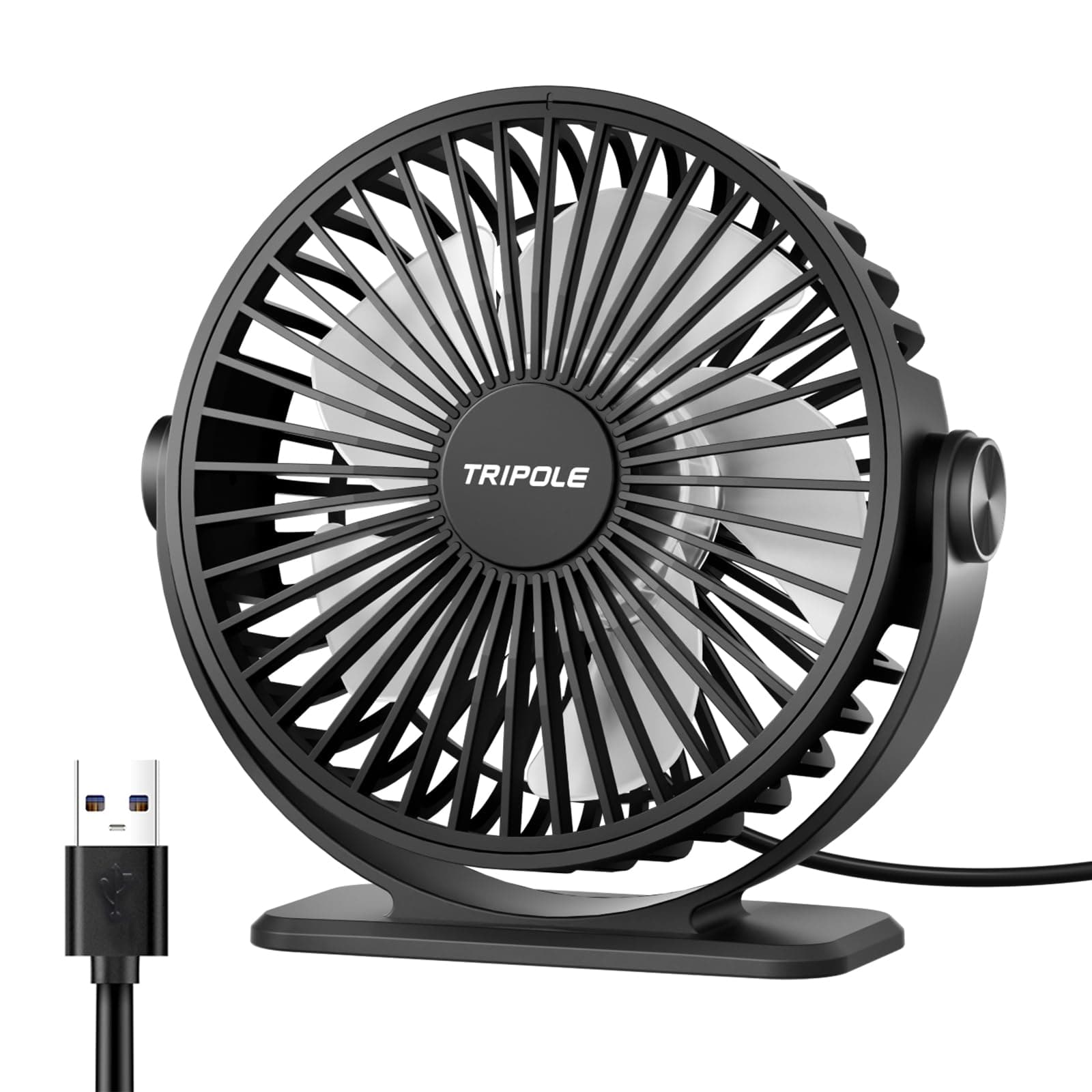 TriPole USB Desk Fan Small Portable, 360° Rotation Quiet Mini Personal Fan