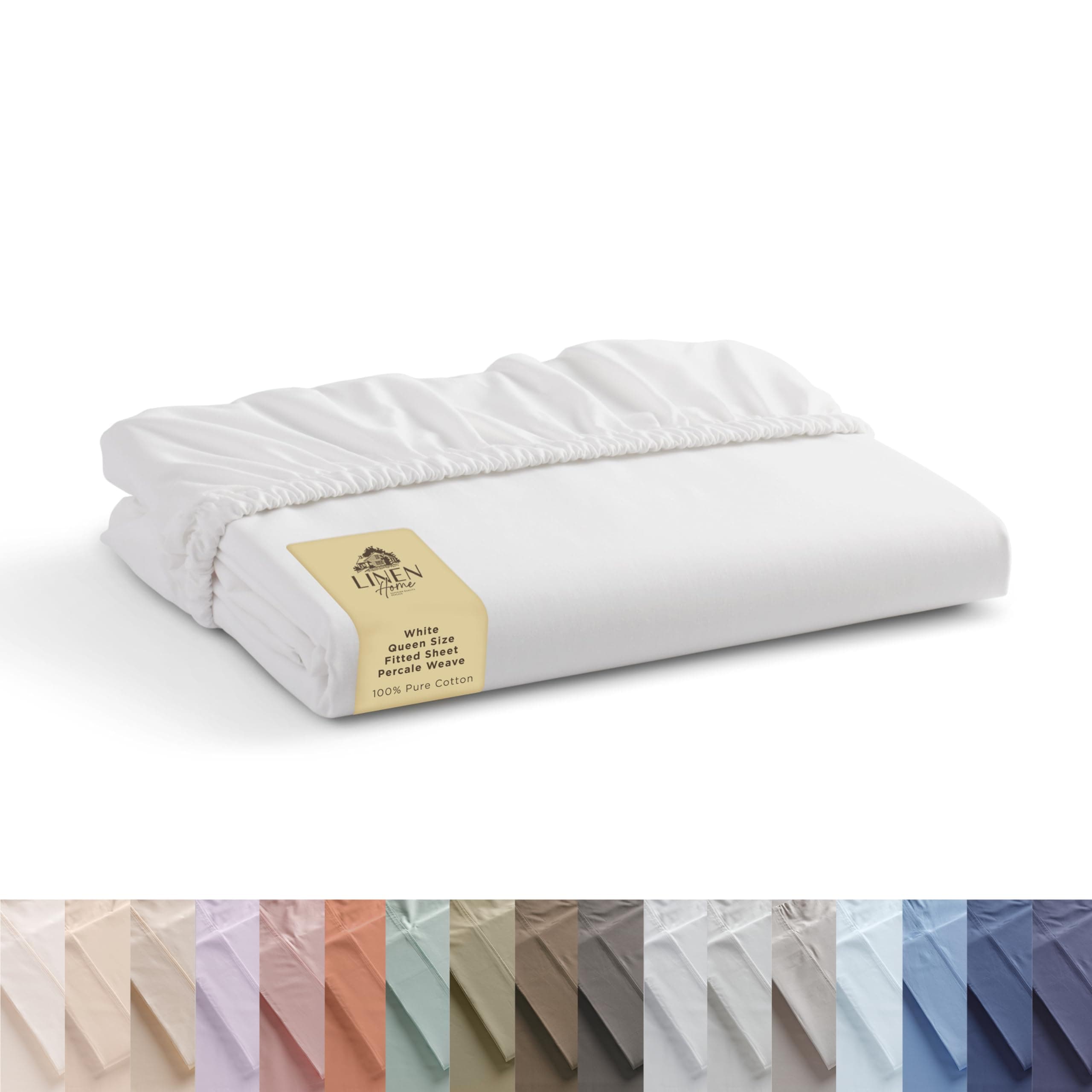 Linen Home Queen Size Fitted Sheet only 100% Cotton Percale, White