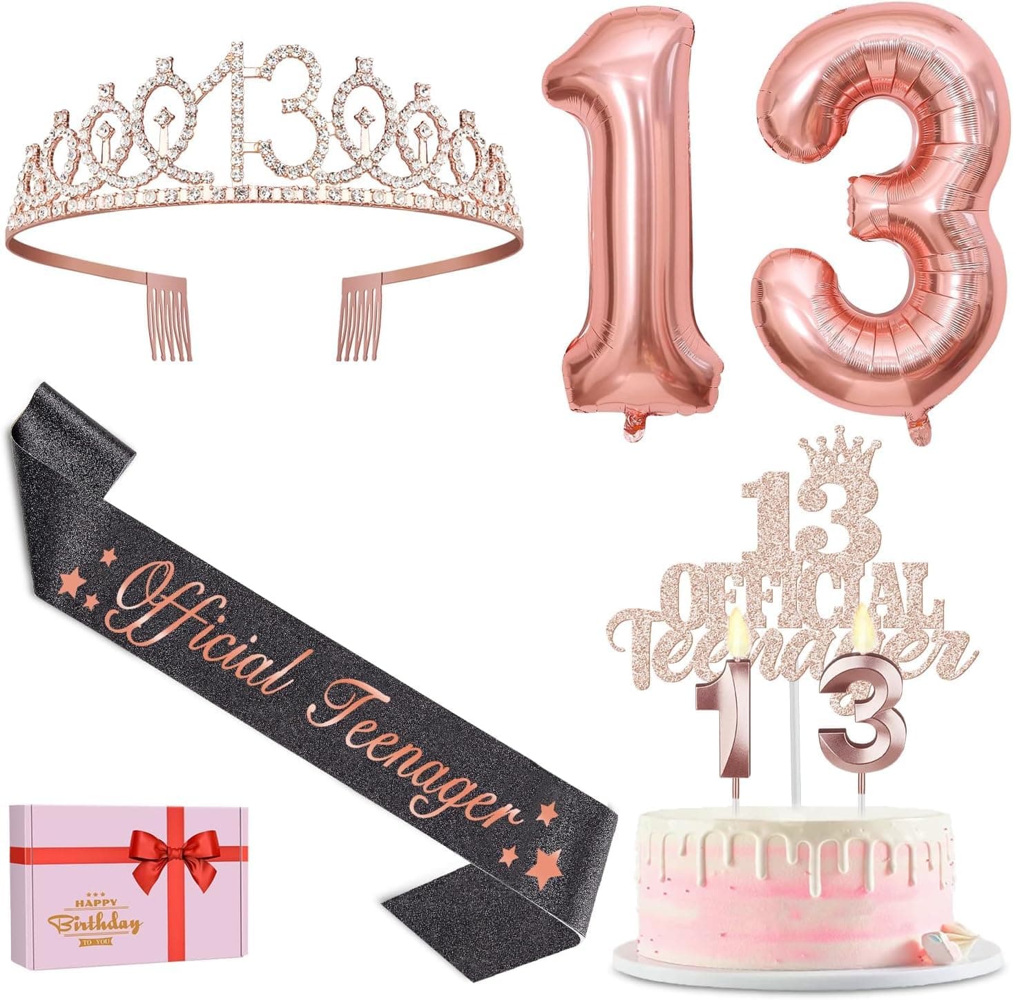 YeohJoy 13th Birthday Decorations for Girls Rose Gold Black