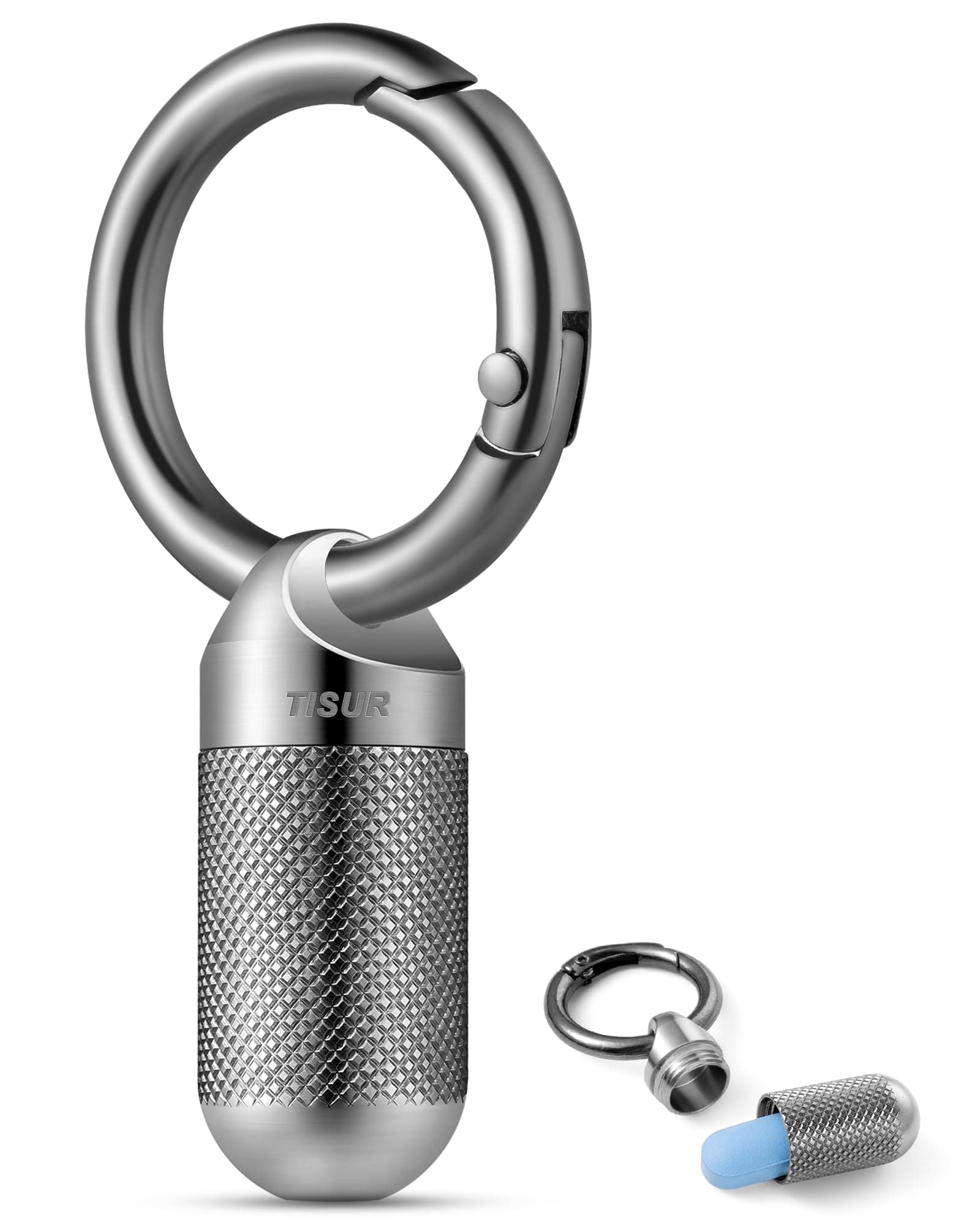 TISUR Titanium Keychain Pill Holder Small Metal Pill Case