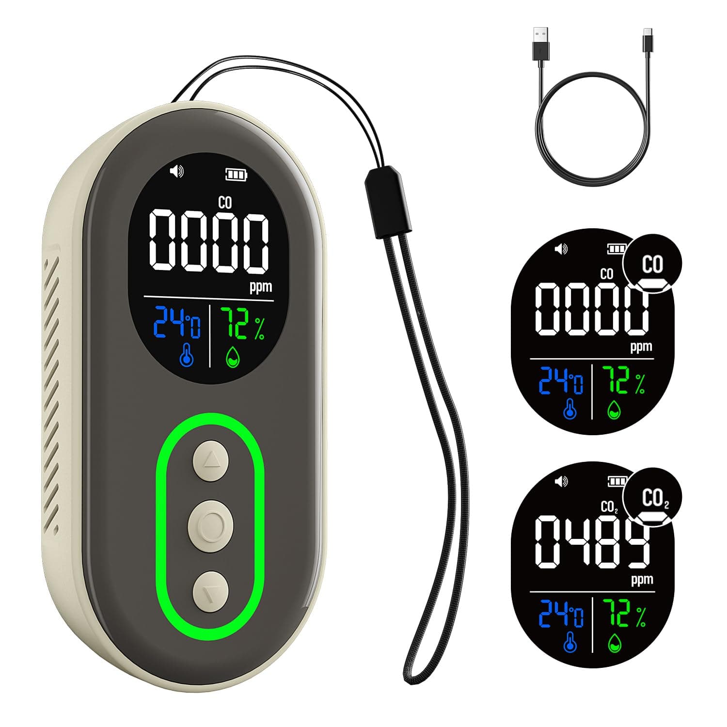 GasDoc DS-399PRO Carbon Monoxide and Carbon Dioxide Detectors, 4-in-1 Portable CO2 & CO Detector with Audible & Visual Alarm, Rechargeable CO & CO2 Meter for Home, Travel, Camping, Car, 72H Standby