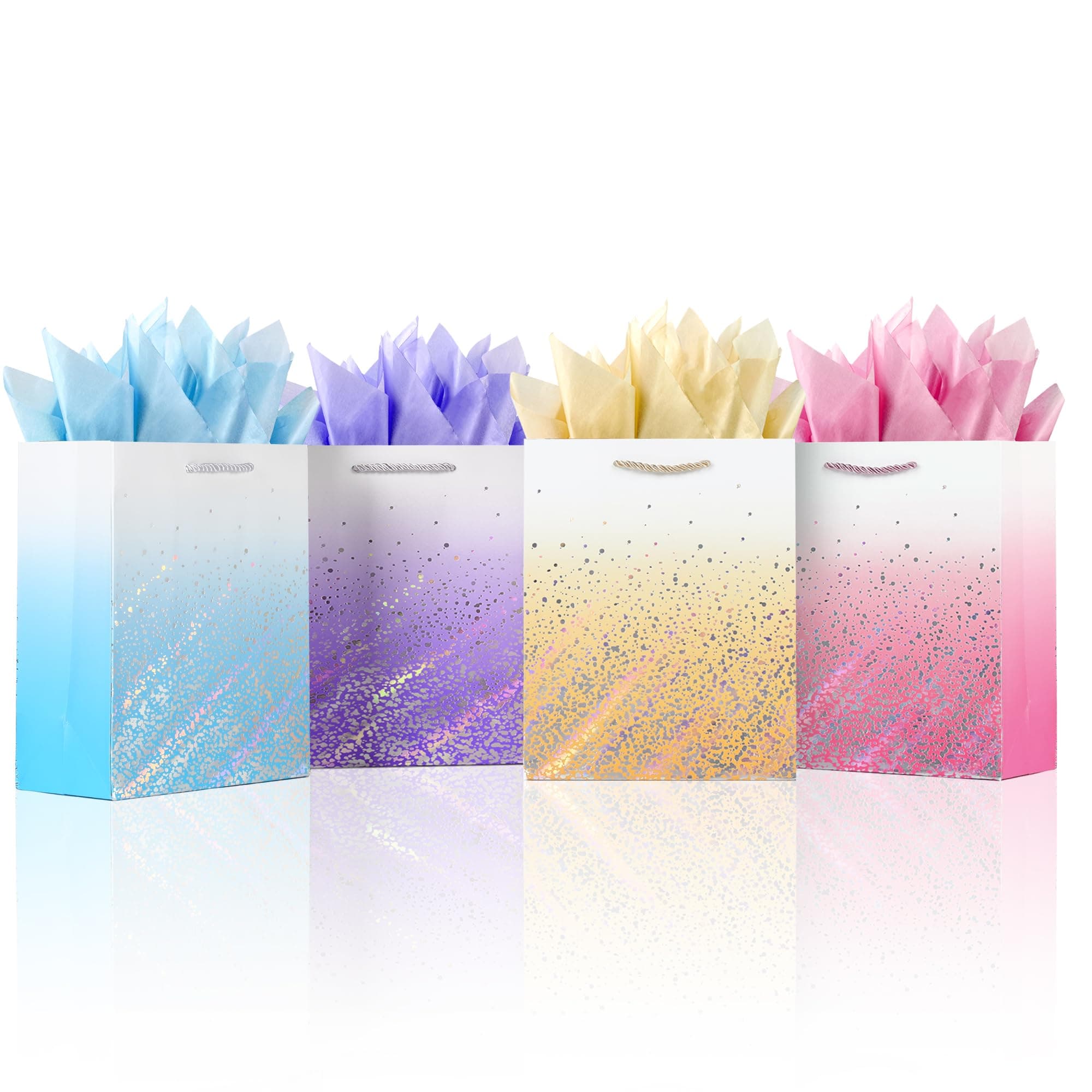 OfficeCastle 12 PCS Gift Bags, 9x3x7 Inches Small Paper Bags, Colored Shopping Bags for Birthdays, Weddings, and Parties (4 Colors)
