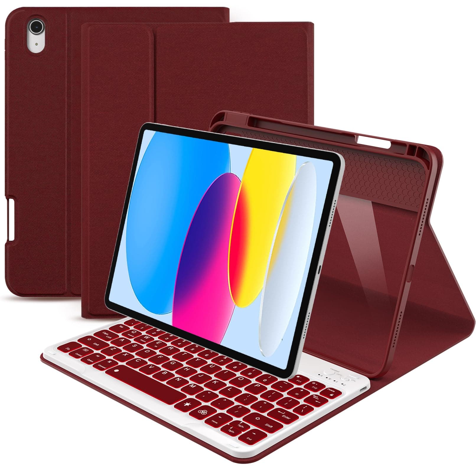 ABSONE for iPad A16 11th 10th Generation Case with Keyboard Red