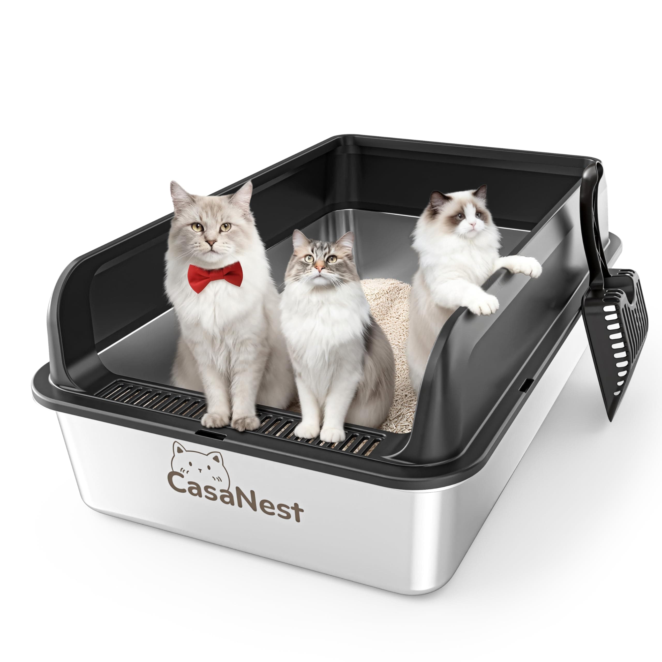 XXXL Stainless Steel Litter Box, 28.1'' Metal Cat Litter Box for Big Cats & Multi-Cat Homes, Low Entry, High Sides, Easy Clean