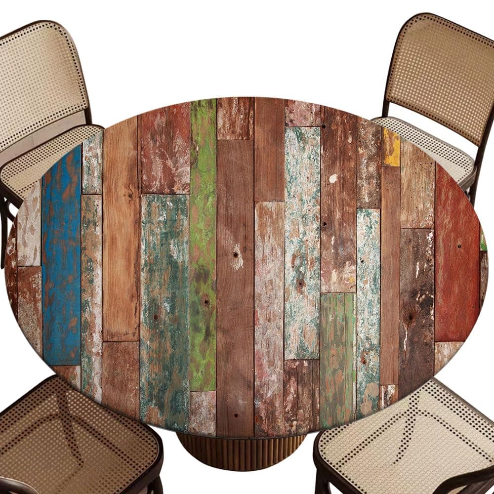 NYRTHUS Abstract Wood Texture Background Elastic Edged Round Fitted Tablecloth Table Cover for Indoor Kitchen Home Party Tablecloth Size 60"(Fits up 48.2"-52.1" Diameter Table) Style109