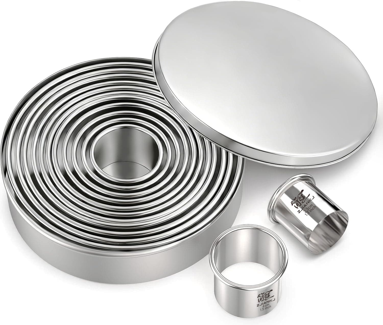 ZJIANKJ 11 Pieces Round Cookie Cutters, Stainless Steel Biscuit Cutters