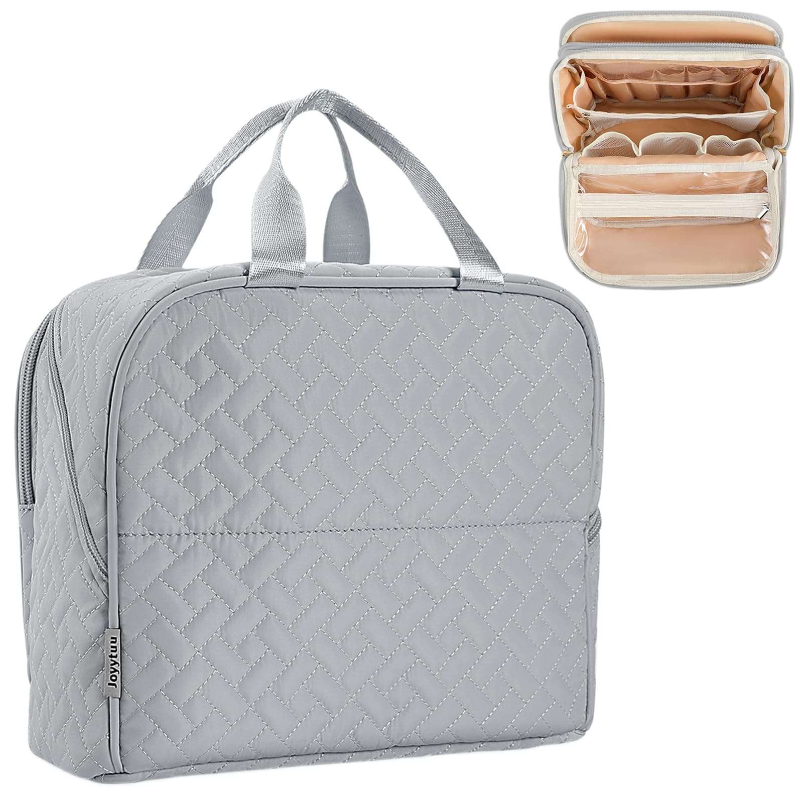 JOYYTUU Cosmetic bag, Grey, 9.5 x 8.3 x 4.3 inches, Travel