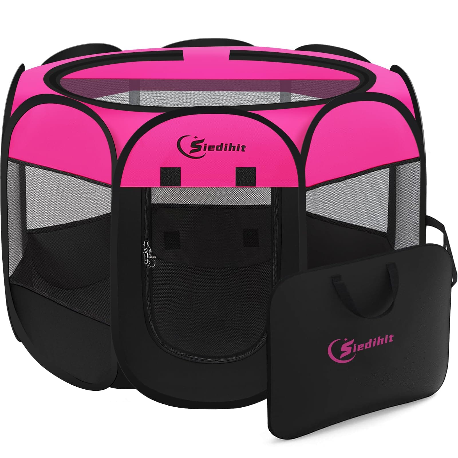 Dog Playpen, Small Dog Crate for Indoor Outdoor Travel Camping Use, Foldable Pop Up Pet Kennel Playpen with Carring Case, Removable Top, Exercise Pen Tents for Pets/Dogs/Cats/Rabbits (Small, Rose)