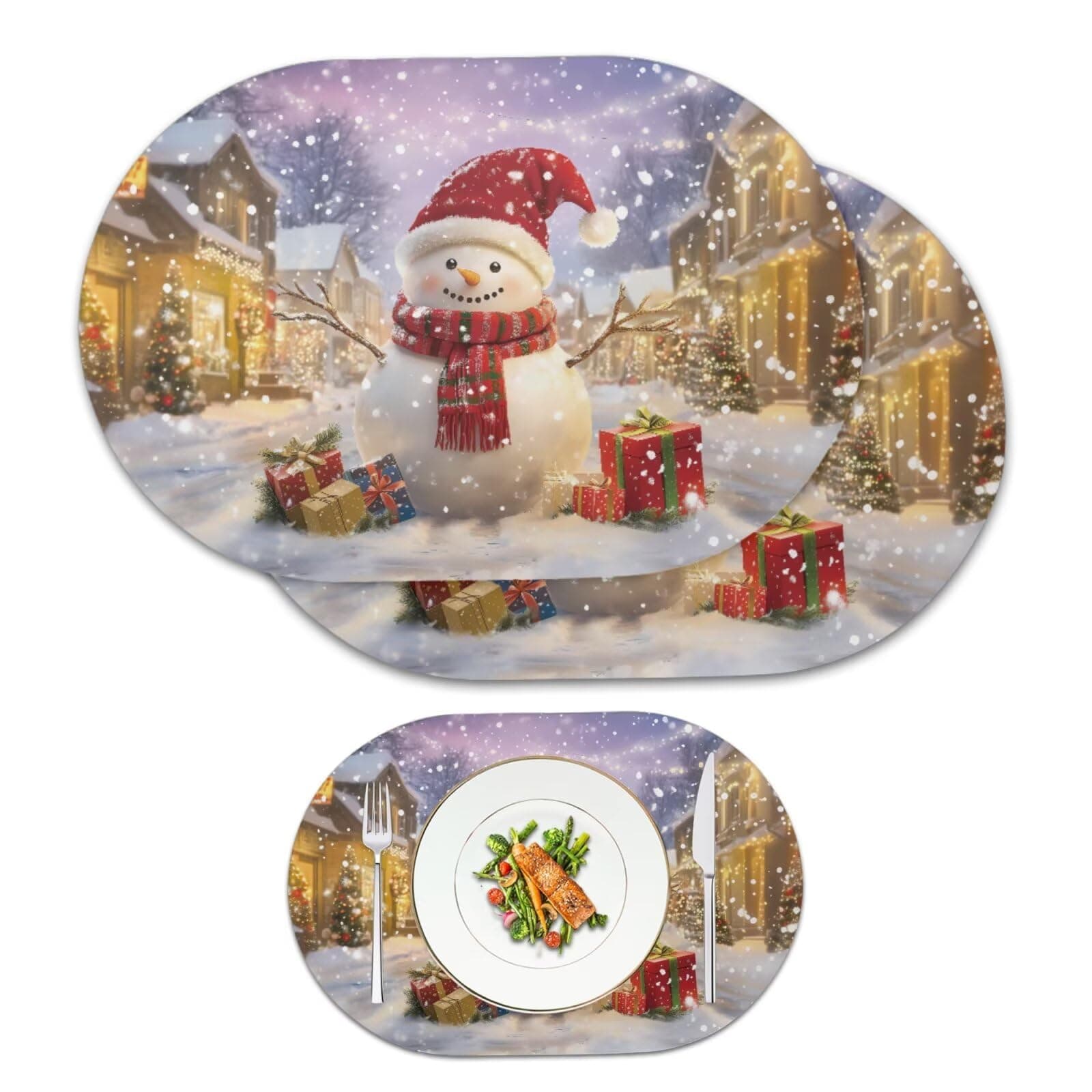 Cugasmaru Faux Leather Placemats Red Christmas Placemat Oval Table Mats Set of 2 Seasonal Winter Table Decor for Farmhouse Kitchen Dining Holiday Party Indoor Gifts