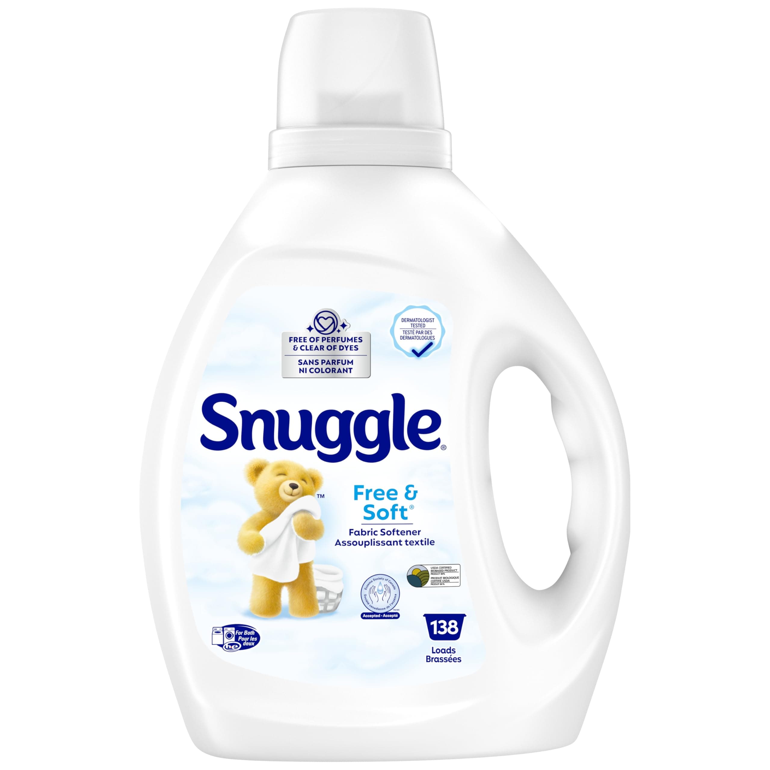 Snuggle Free & Soft Hypoallergenic Liquid Fabric Softener, 2.77L/138 Loads