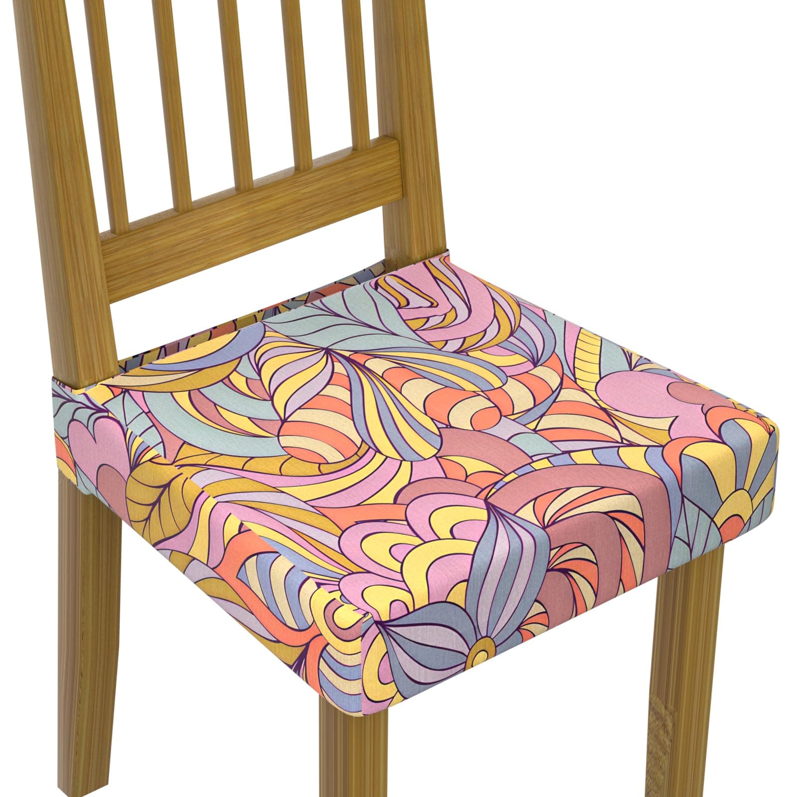BoSofMIT Elastic Stretchable Dining Chair Covers Set of 2, Floral Printed Chair Covers, Soft Fabric Removable Washable Upholstered Chair Seat Protector, No Rear Covers (1,4)
