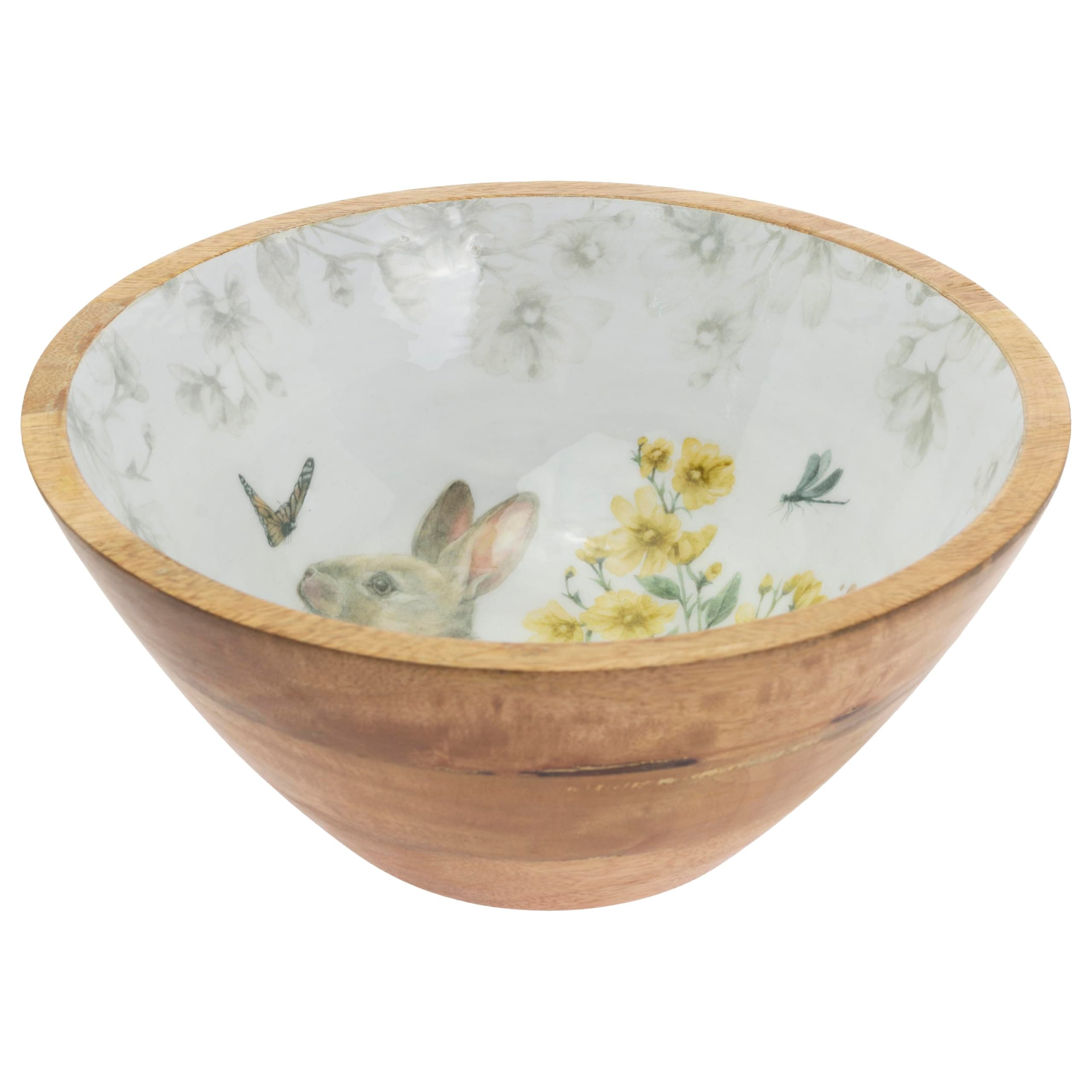 Boston International Mango Wood Bowl Serving Dish for Salad Fruit Chips & Rolls, 10" Diameter x 4.5" Tall, Garden Rabbit