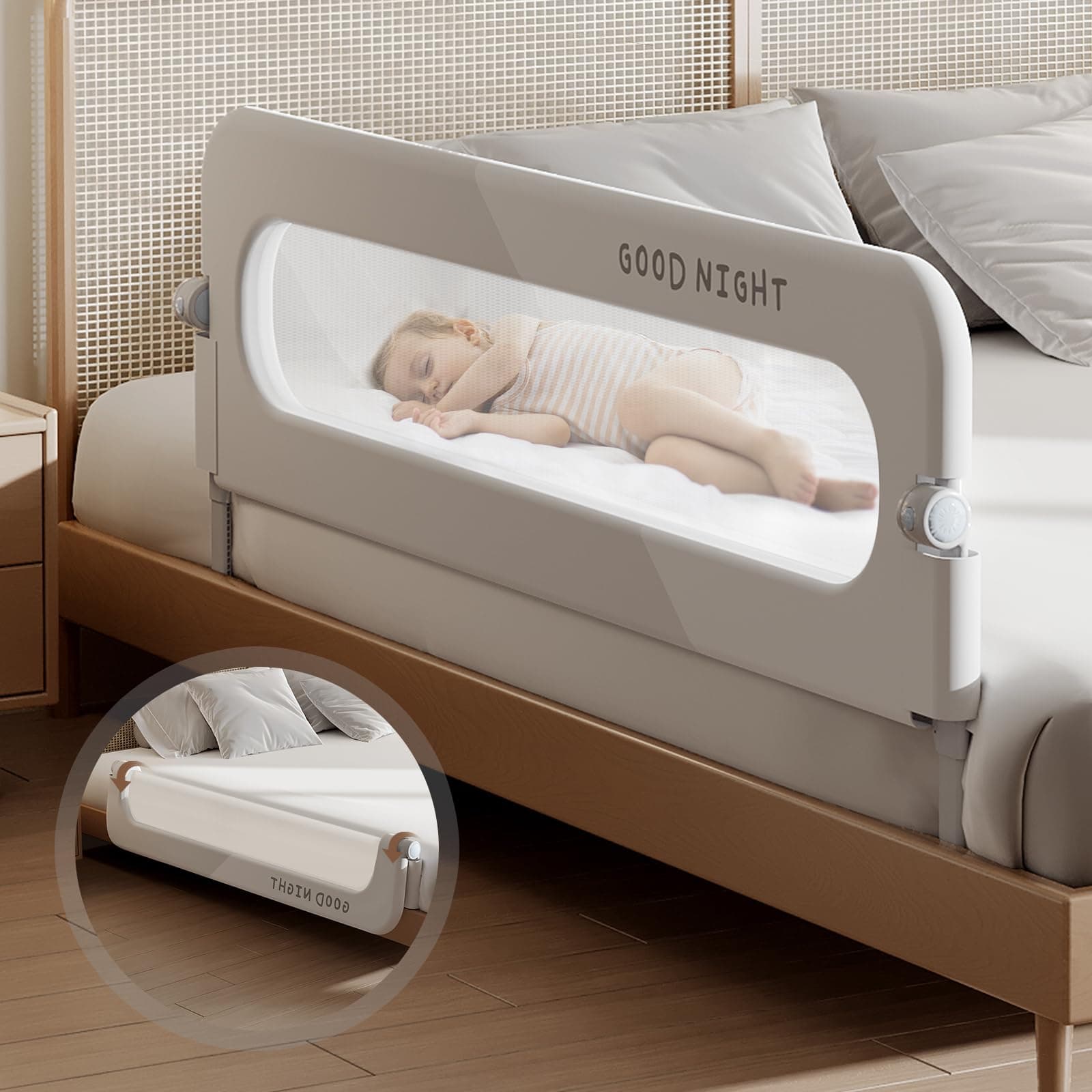 strenkitech Toddler Bed Rails for Crib | Foldable Bed Rail for Toddlers | Portable Baby Bed Rails Guard Bumper for Baby Kids | Safe Bed Side Rail for Twin, Queen, King, Full Size Beds (Grey)