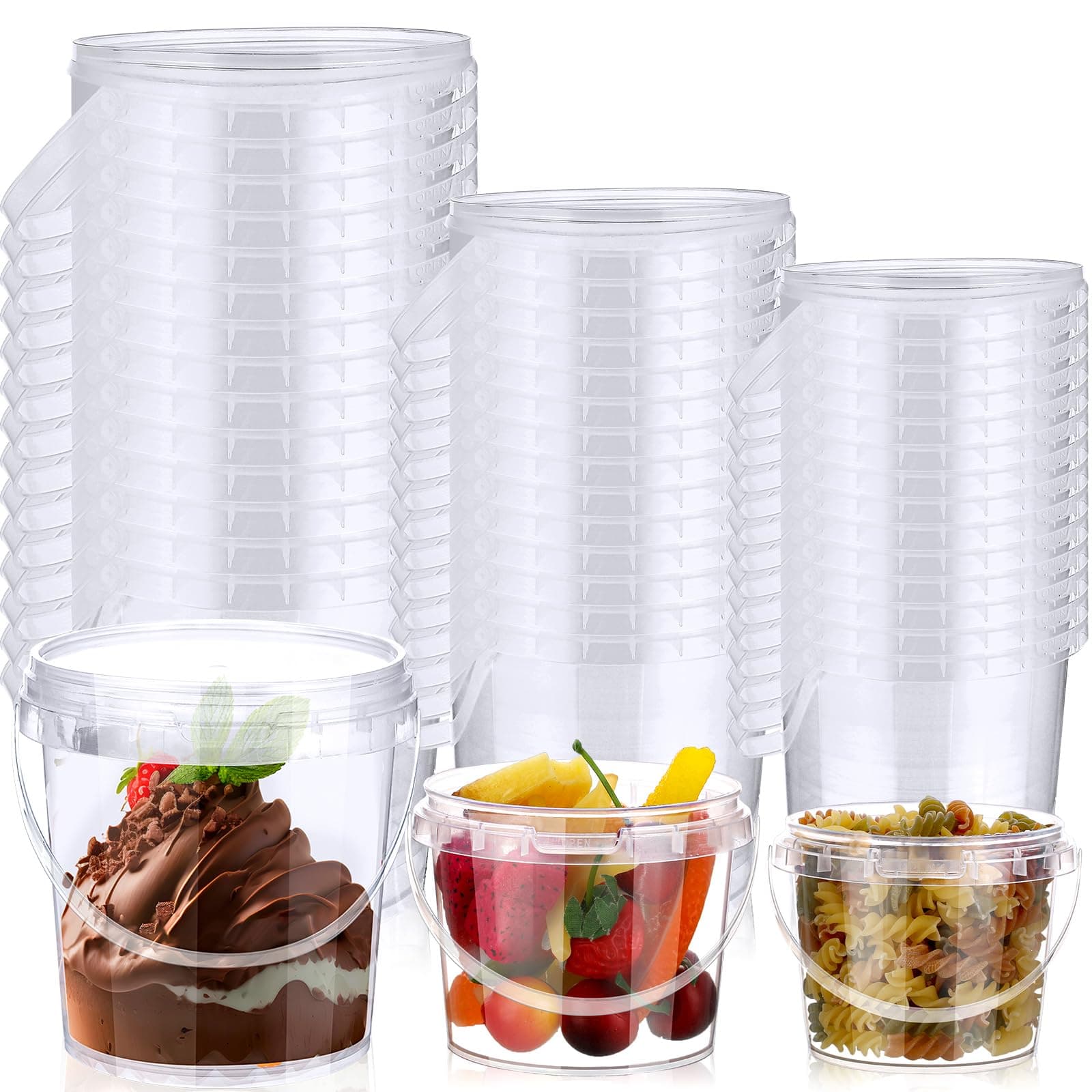 Vesici 60 Pcs Food Clear Bucket Plastic Gallon Bucket with Lids and Handle