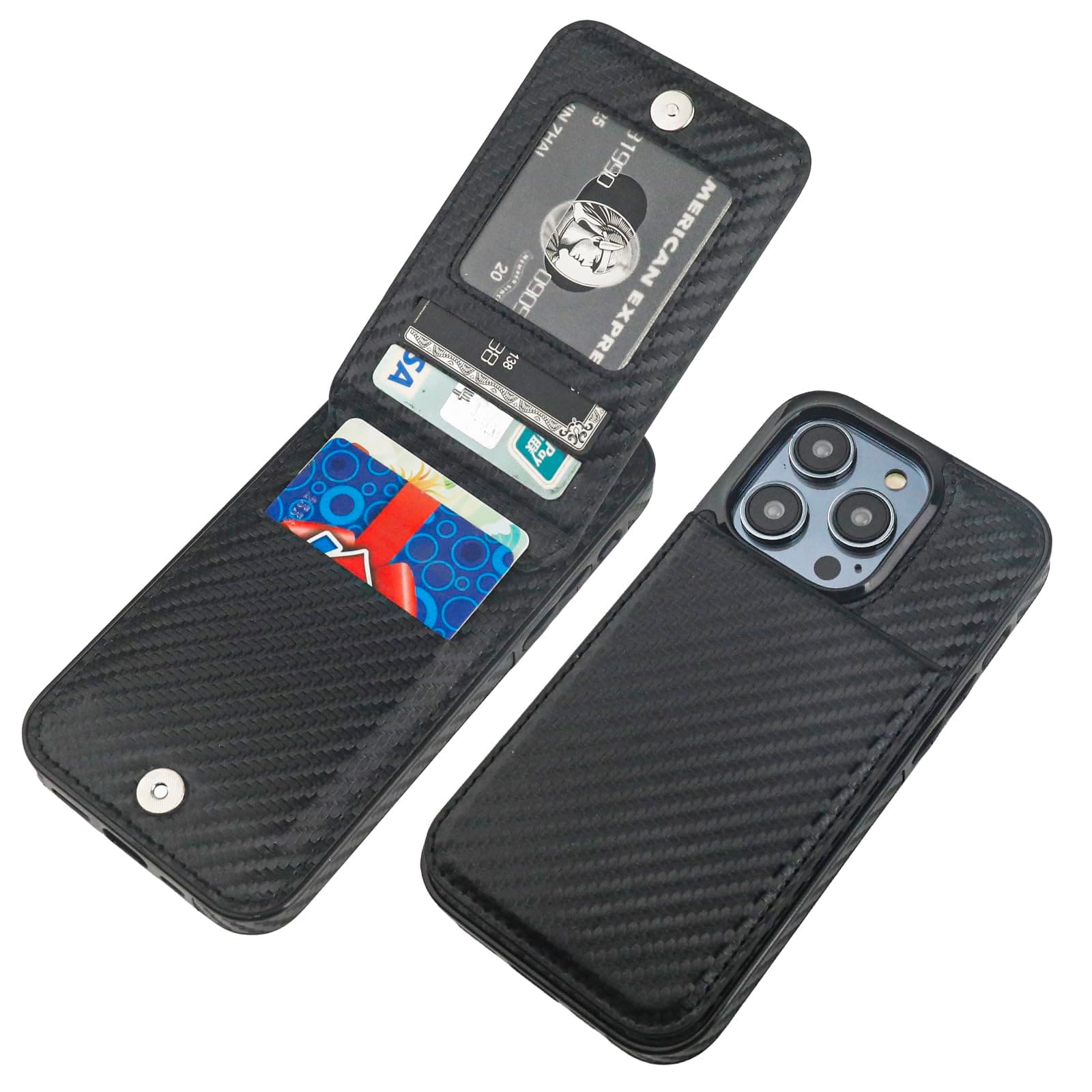 KIHUWEY Compatible with iPhone 14 Pro Case Wallet with Credit Card Holder, Flip Premium Leather Magnetic Clasp Kickstand Heavy Duty Protective Cover for iPhone 14 Pro 6.1 Inch (Carbon Black)