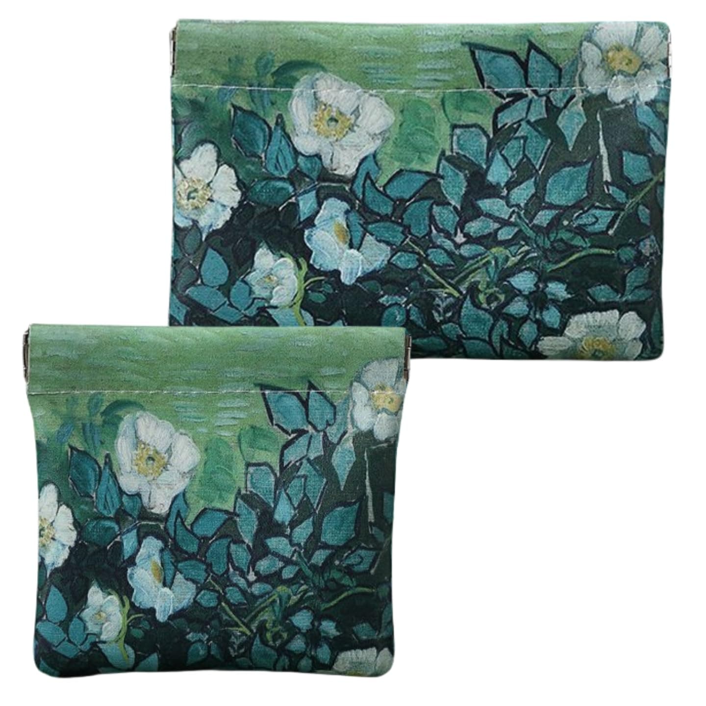 Better-Love Snap Closure Organizer Pouch,Oil Paint Pattern Leather Big and Small Coin Pouch Holder Set,Portable No Zipper Self-Closing Pocket Cosmetic Bag Squeeze Top,, Roses in the Night, Oil Painting Style