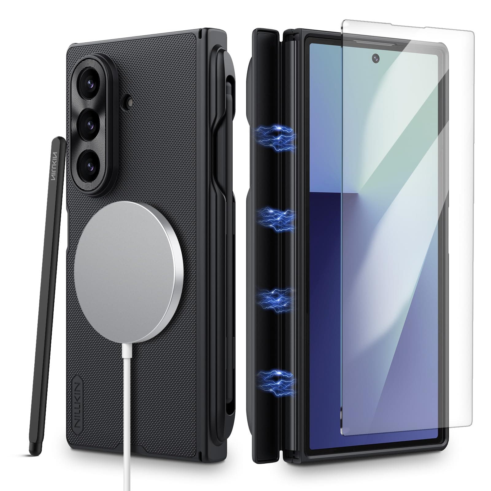 Nillkin for Samsung Galaxy Z Fold 7 Magsafe Case with S Pen & Pen Holder, Built-in Screen Protector, Fold 7 Case with Hinge Protection, Compatible with MagSafe, Protective Magnetic Slim Case, Black﻿ ﻿