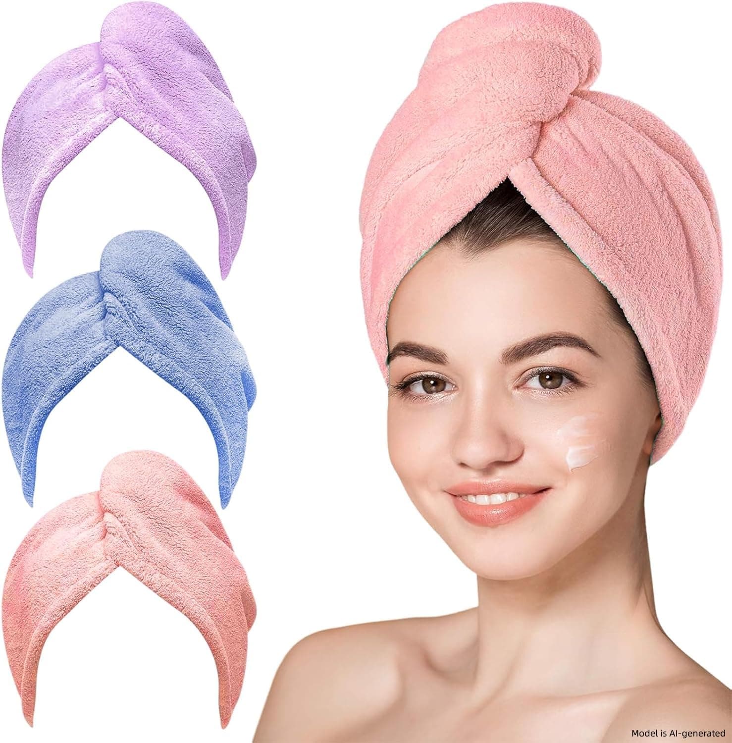 YHPDYL 3 PCS Microfiber Hair Towel, Hair Wraps for Women Wet Hair, Hair Turban for All Hair Style Anti Frizz, Large Hair Drying Towel with Button