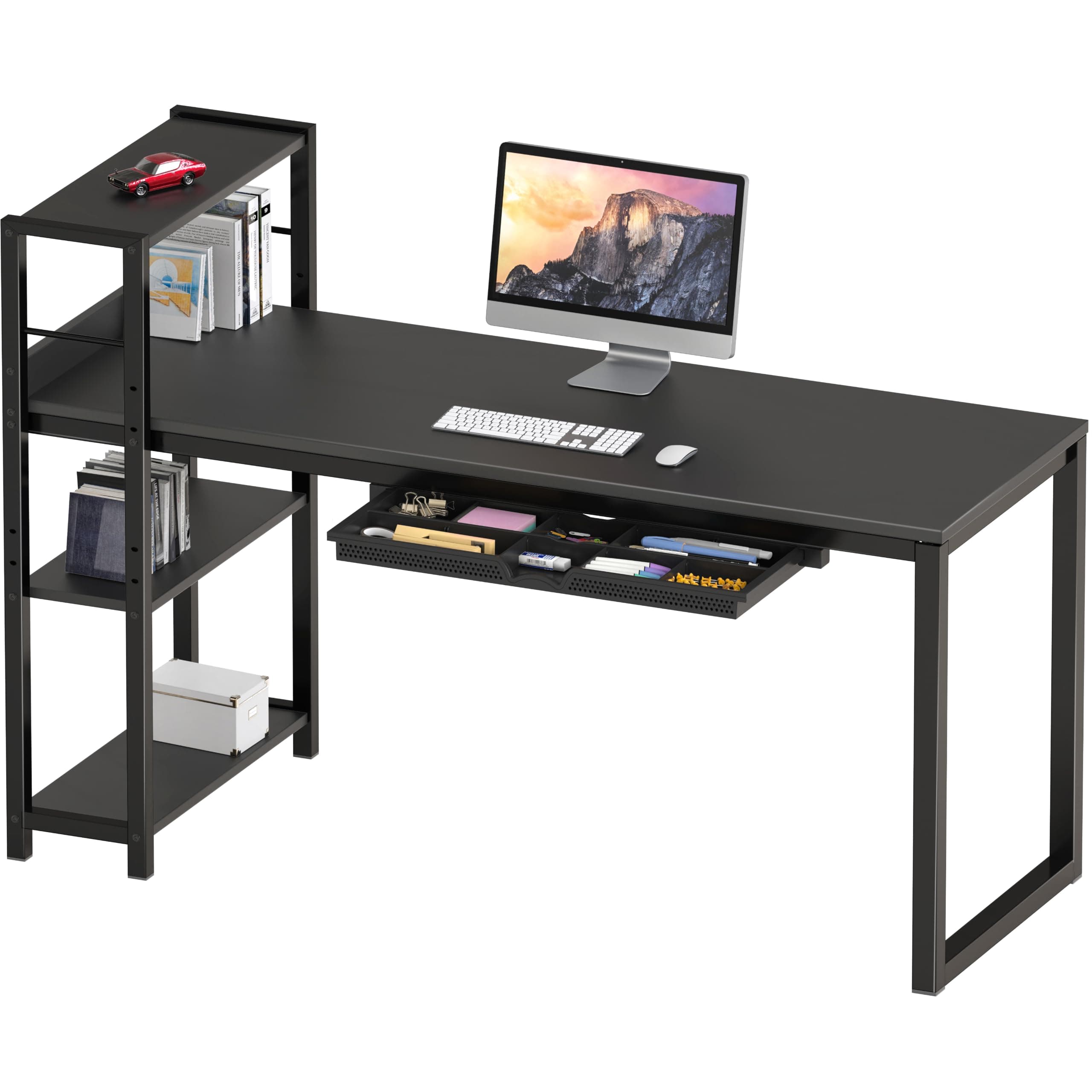 SHW 46-Inch Home Office Computer Desk w/Side Shelf & Drawer, Black