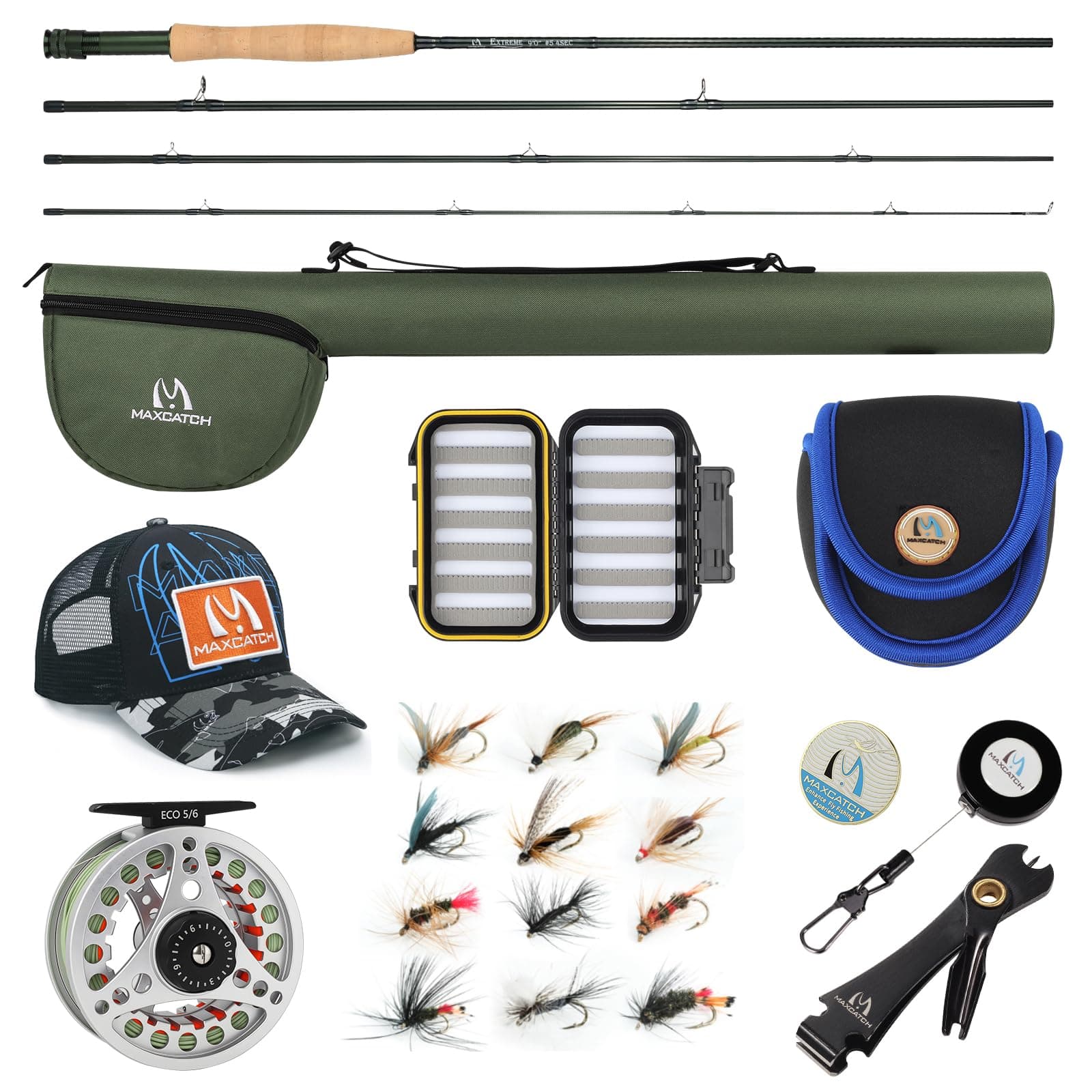 M MAXIMUMCATCH Maxcatch Extreme Fly Fishing Combo Kit 3/5/6/8 Weight, Starter Fly Rod and Reel Outfit, with a Protective Travel Case (3wt 8‘4“ 4pc Rod,3/4 Reel)