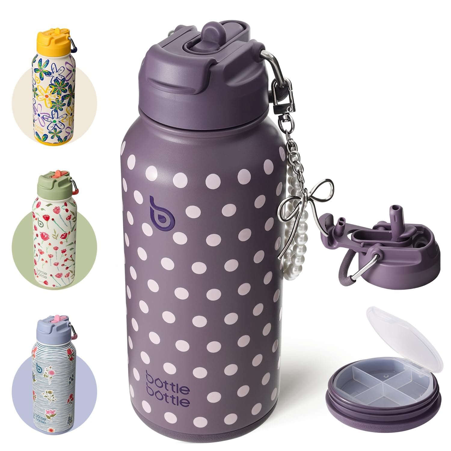 BOTTLE BOTTLE 32oz Insulated Water Bottle with Pill Box