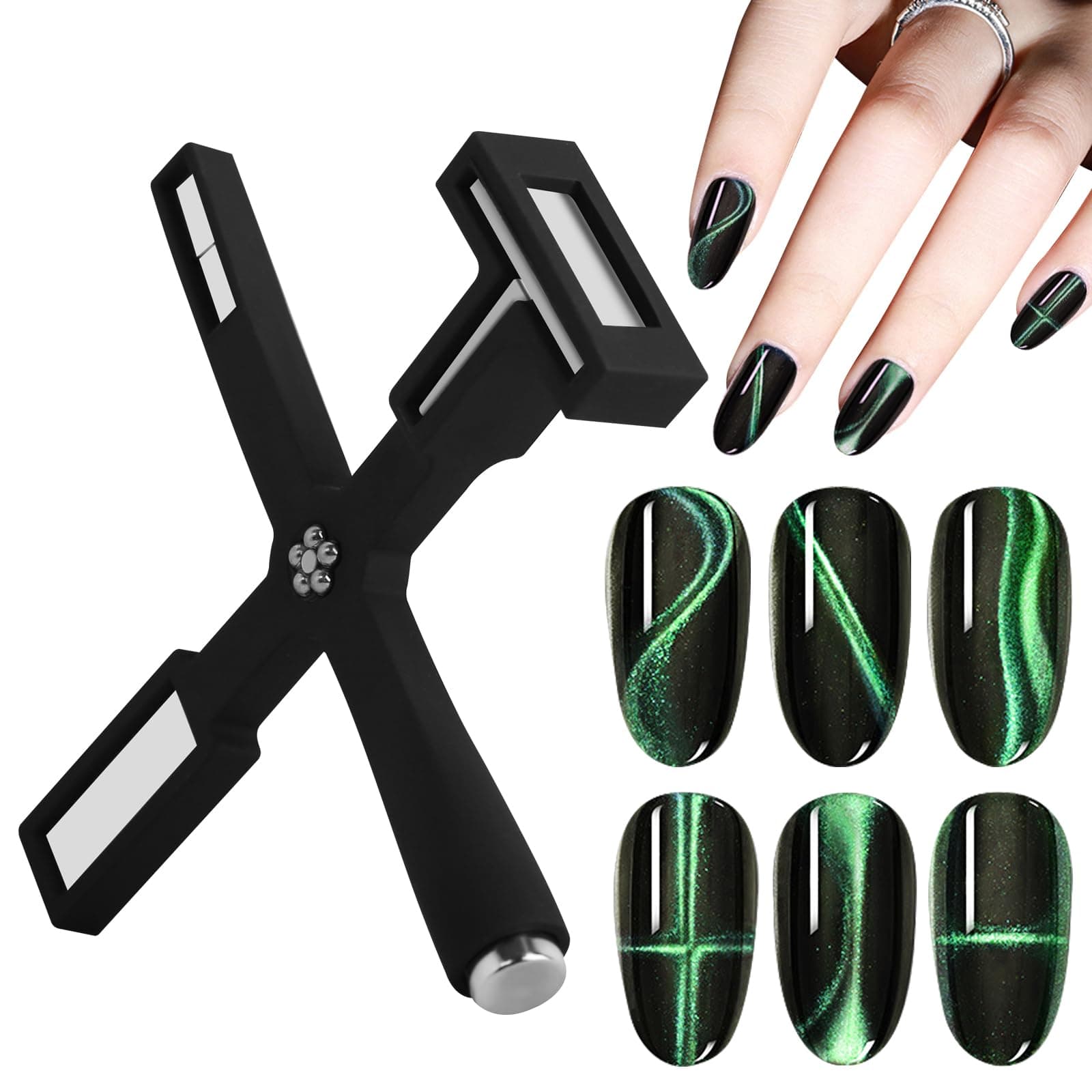 Vnjaoi 5 in 1 Nail Magnet Tool, Upgraded Nail Magnet Pens with Silicone Protective Case, Multi-Function Magnet Stick 3D Magnetic Cat Eye Gel Polish Nail Art, for 3D Magnetic, Salon, Studio or Home