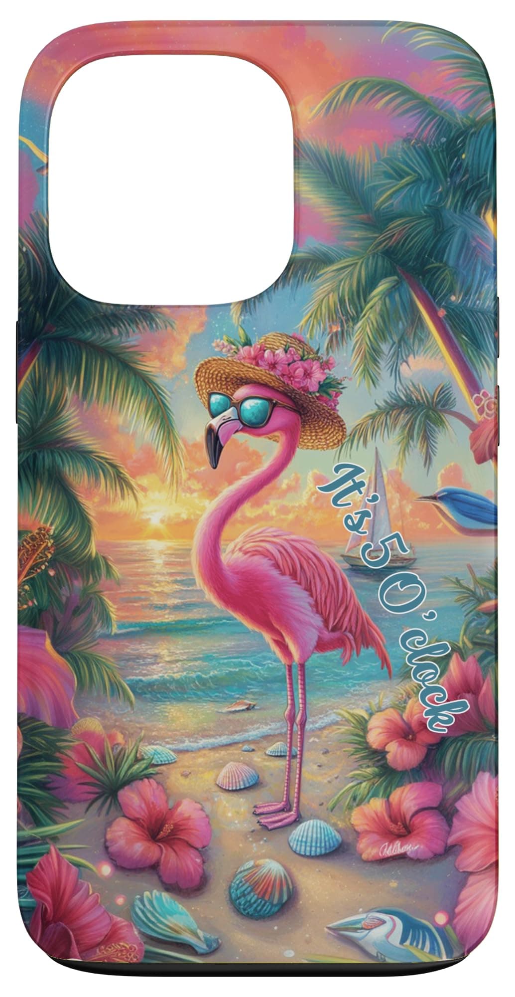 Funny Flamigo Summer Beach It's 5 O'clock Somewhere Case for iPhone 13 Pro