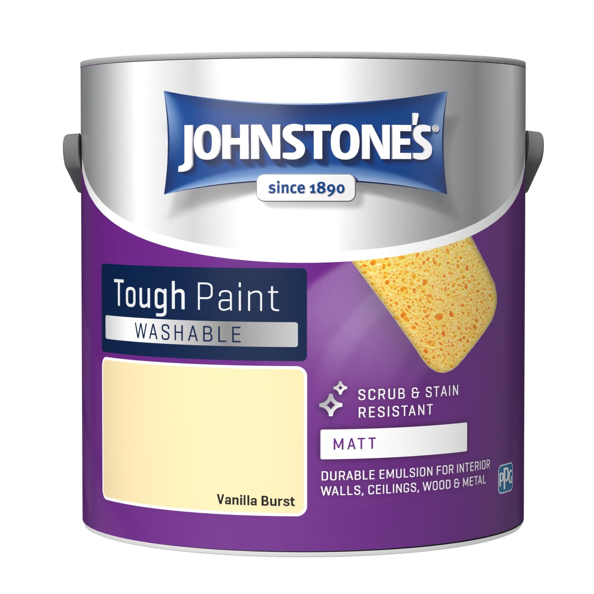 Johnstone's - Washable Paint - Vanilla Burst - Matt Finish - Emulsion Paint - Highly Durable - Stain Resistant - Non Toxic & Low Odour - 12m2 Coverage per Litre - 2.5L