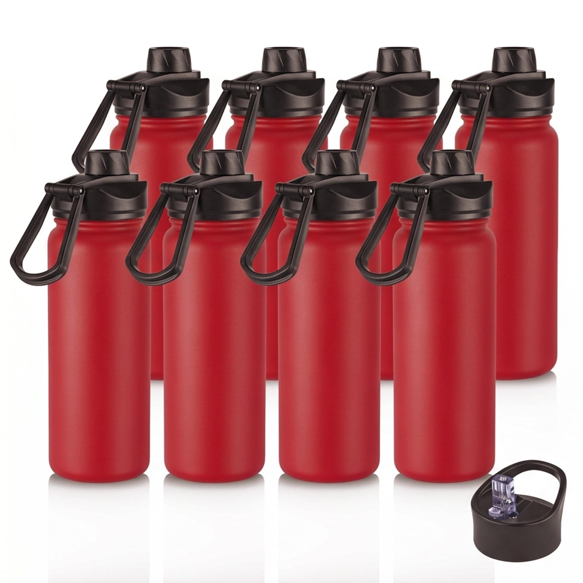 24oz Insulated Water Bottle with Straw Lid, Stainless Steel Metal Water Bottle with Straw & Wide Mouth Lid, Double Wall Vacuum Water Bottle for Hiking Camping, Red 8 Pack
