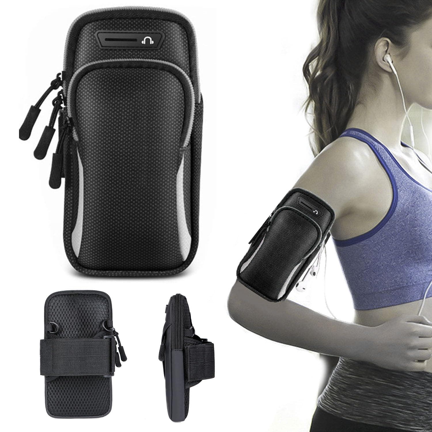 Phone Holder Arm Bands, Small Crossbody Shoulder Holsters Bag with Arm Band,Arm Band Sleeve Fit Sport Gym Hiking Black (Black)
