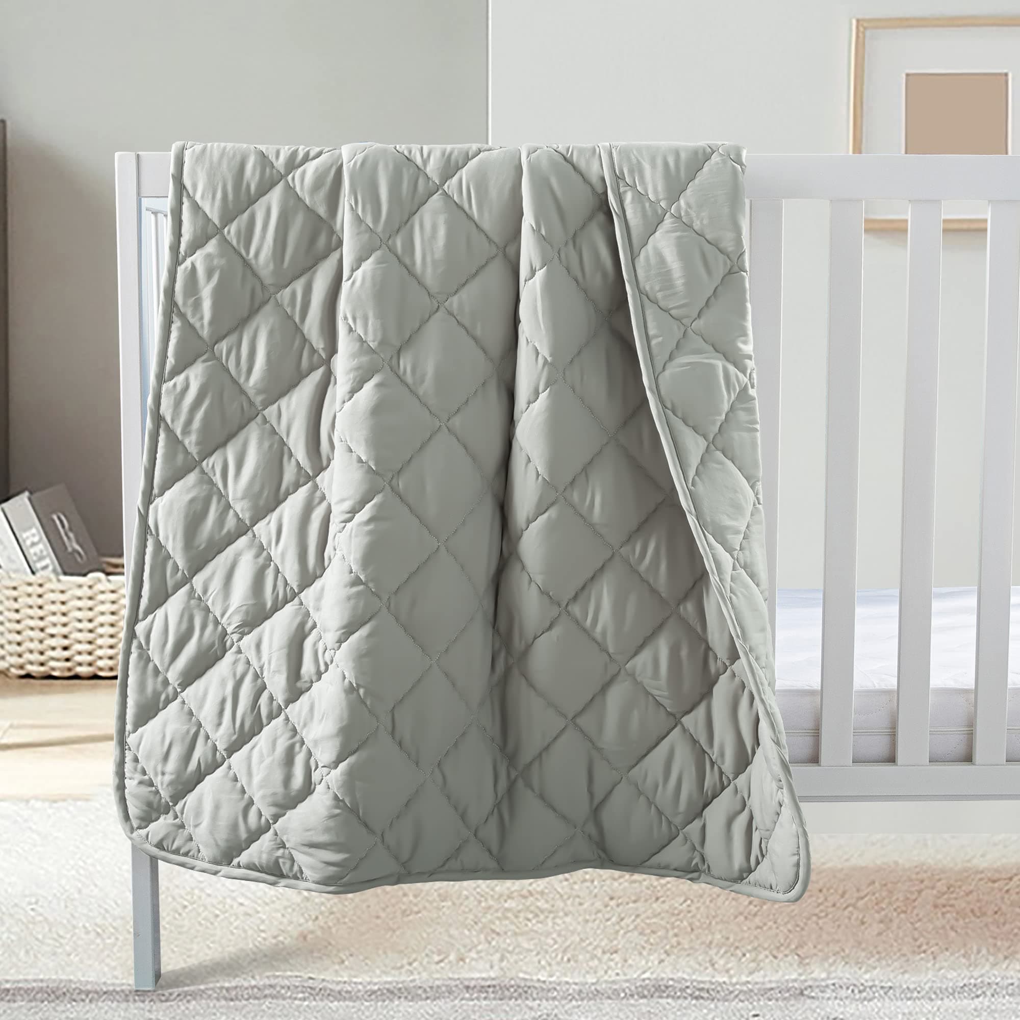 FLXXIE Microfiber Toddler Comforter, Ultra Soft and Lightweight Crib Quilted Toddler Blanket for Boys and Girls, 39" x 47", Somke Gray