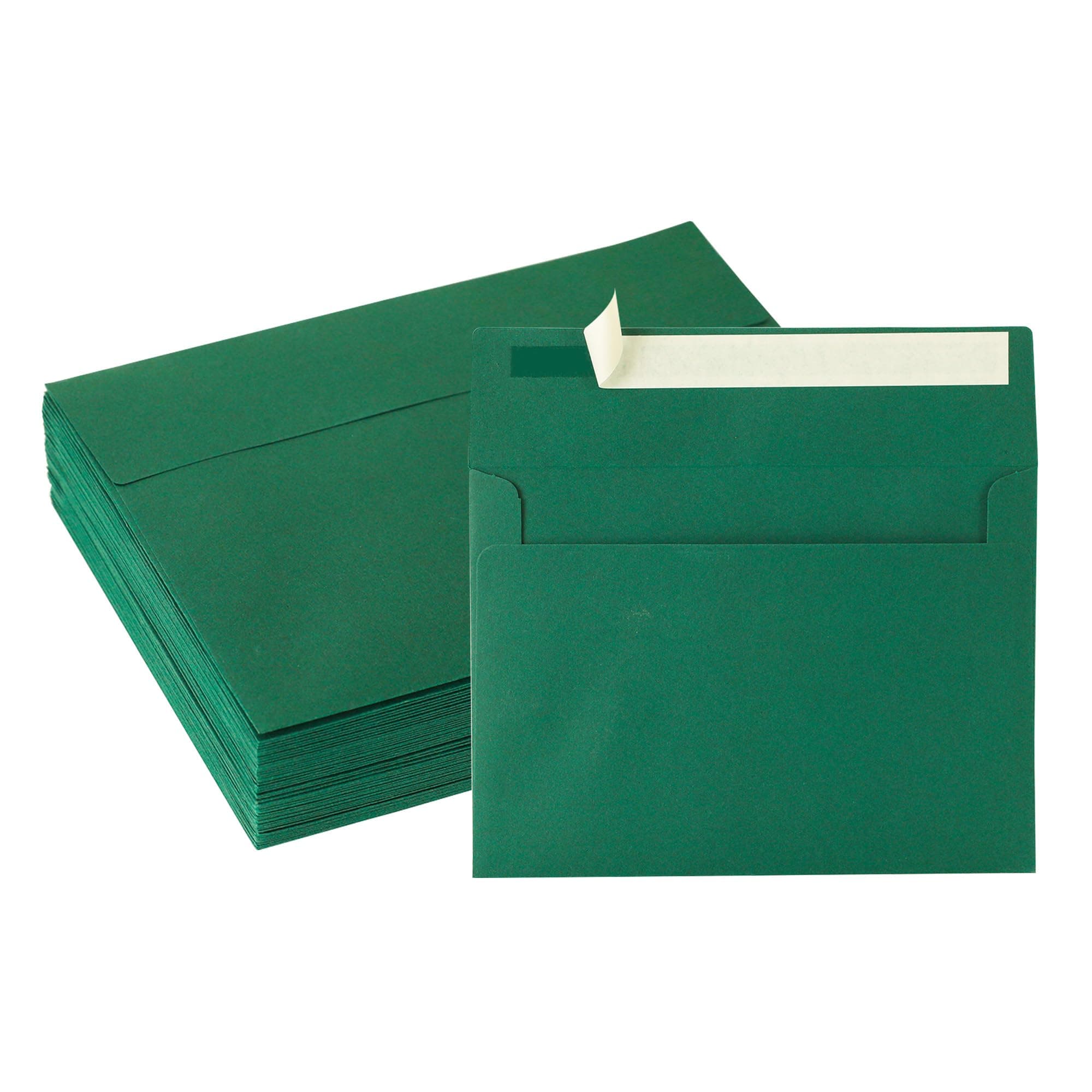 Green Envelopes, 50 Pack, 5 x 7 Inch, A7, Dark Green, 120gsm Paper for Invitations, Wedding, Birthday, Personalize Gift, Postcard