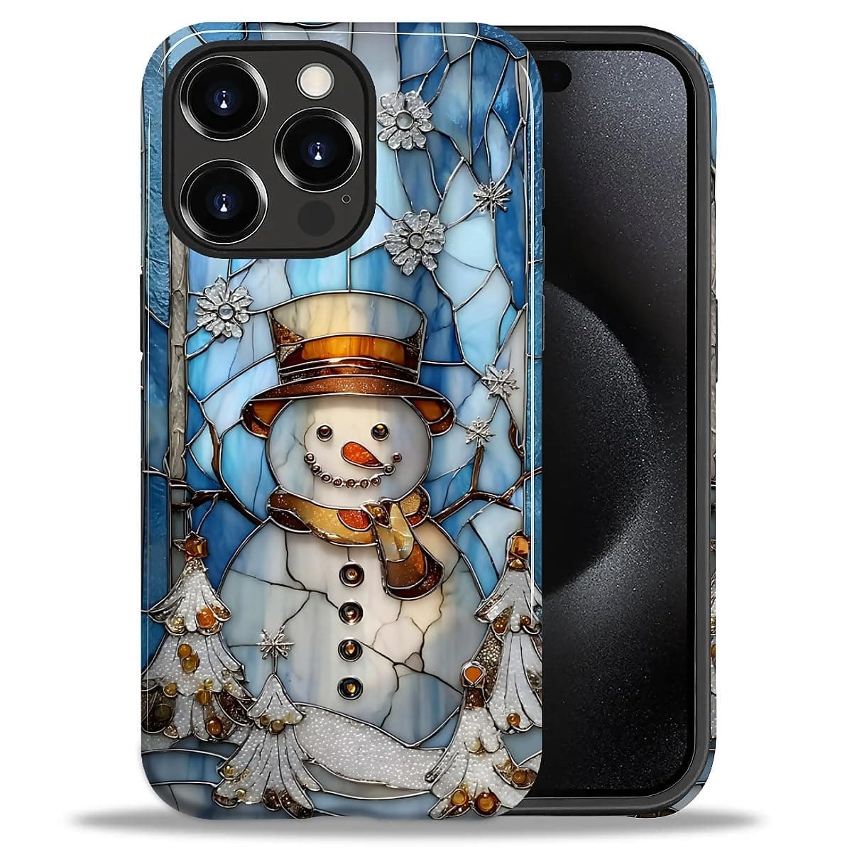 Flivro Case for iPhone 15 Pro, PC Hard Shell & Silicone Inner Bumper, Anti-Scratch Full-Body Cover Shockproof Slim Design -Cute Snowman Stained Winter Christmas