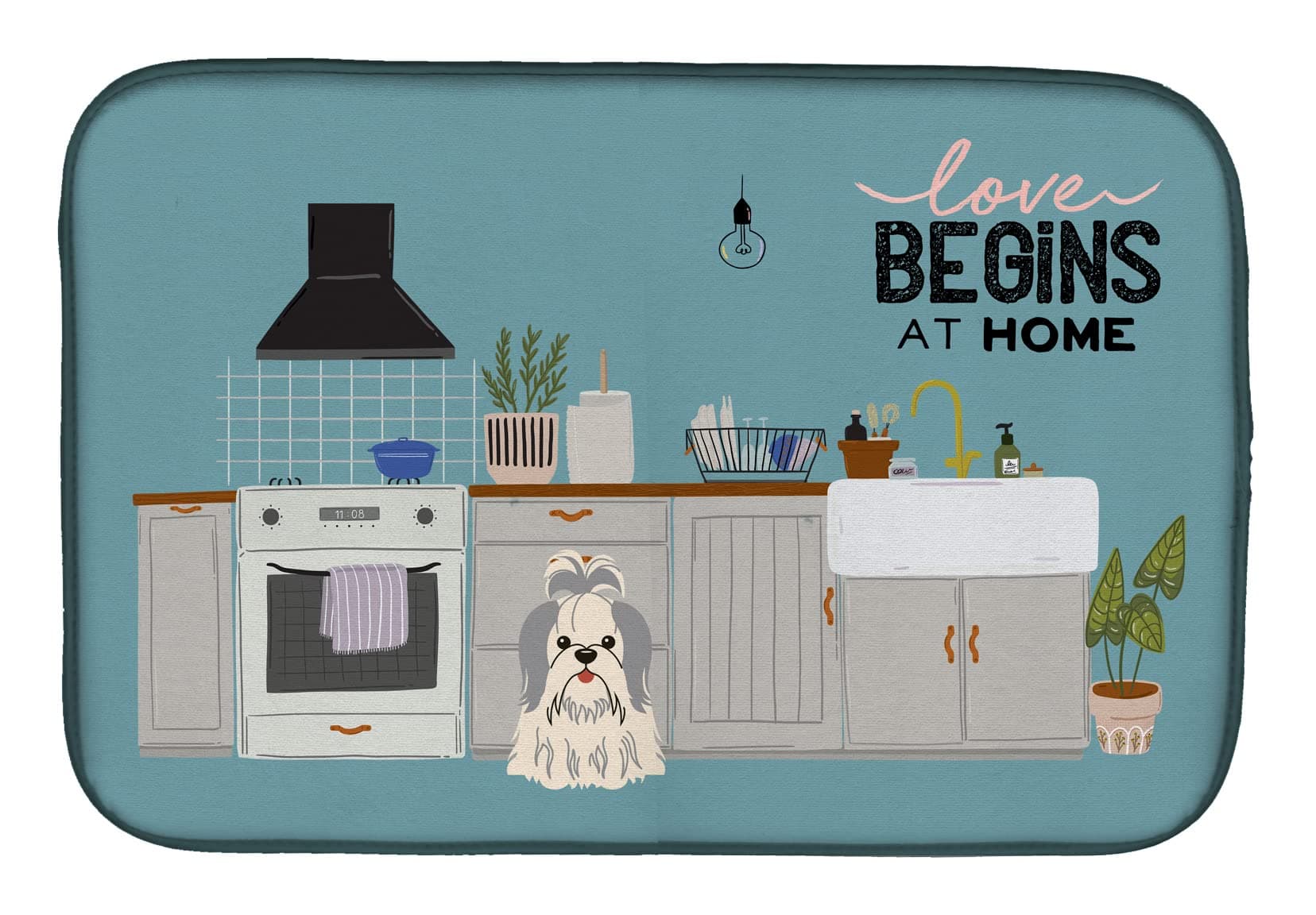 Caroline's Treasures CK7789DDM Silver White Shih Tzu Kitchen Scene Dish-Drying-mats, 14 x 21, Multicolor