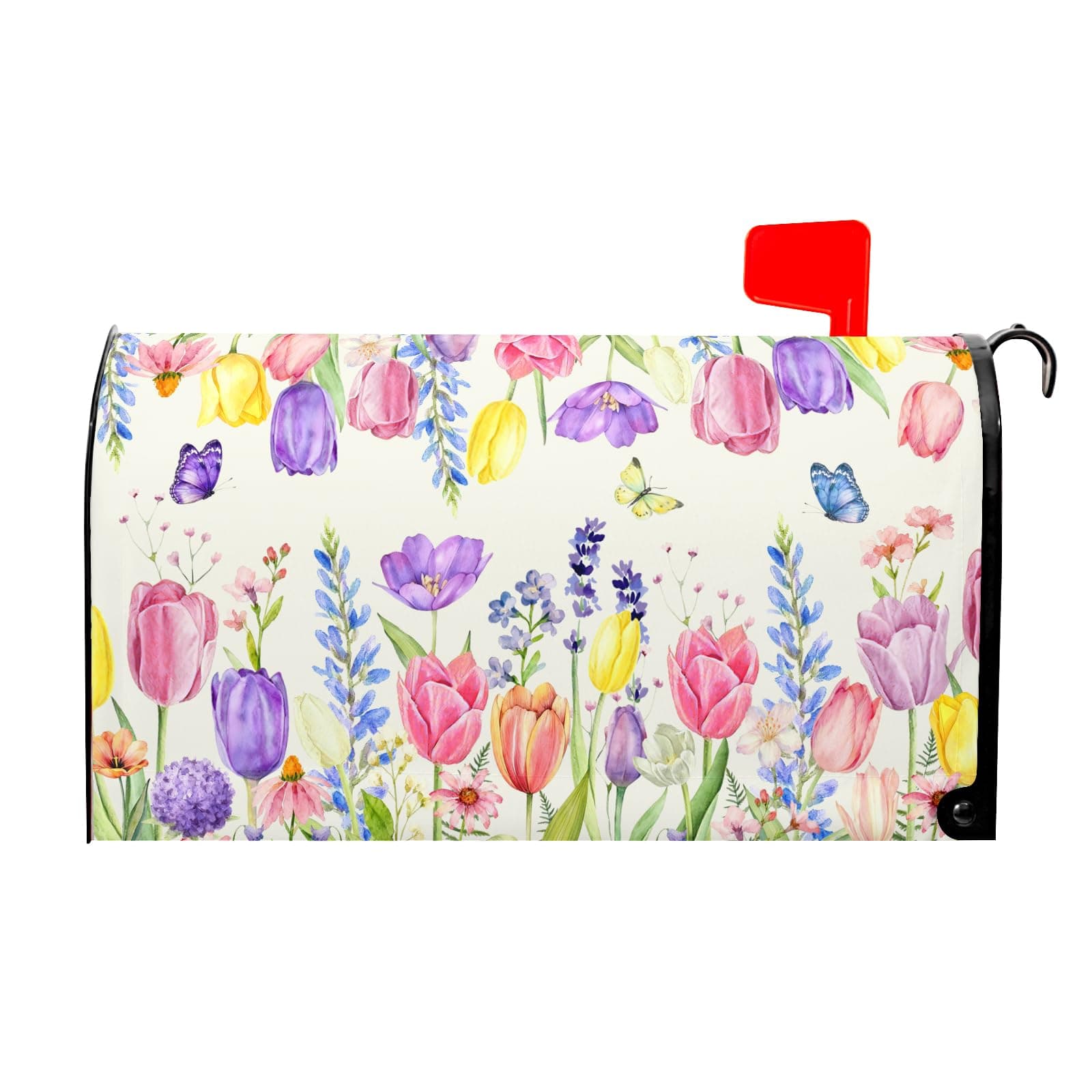 Spring Summer Tulip Floral Mailbox Covers Magnetic Standard Size 21 x 18 Inch Easter Colorful Flower Mailbox Wraps Post Letter Box Cover for Garden Yard Decor