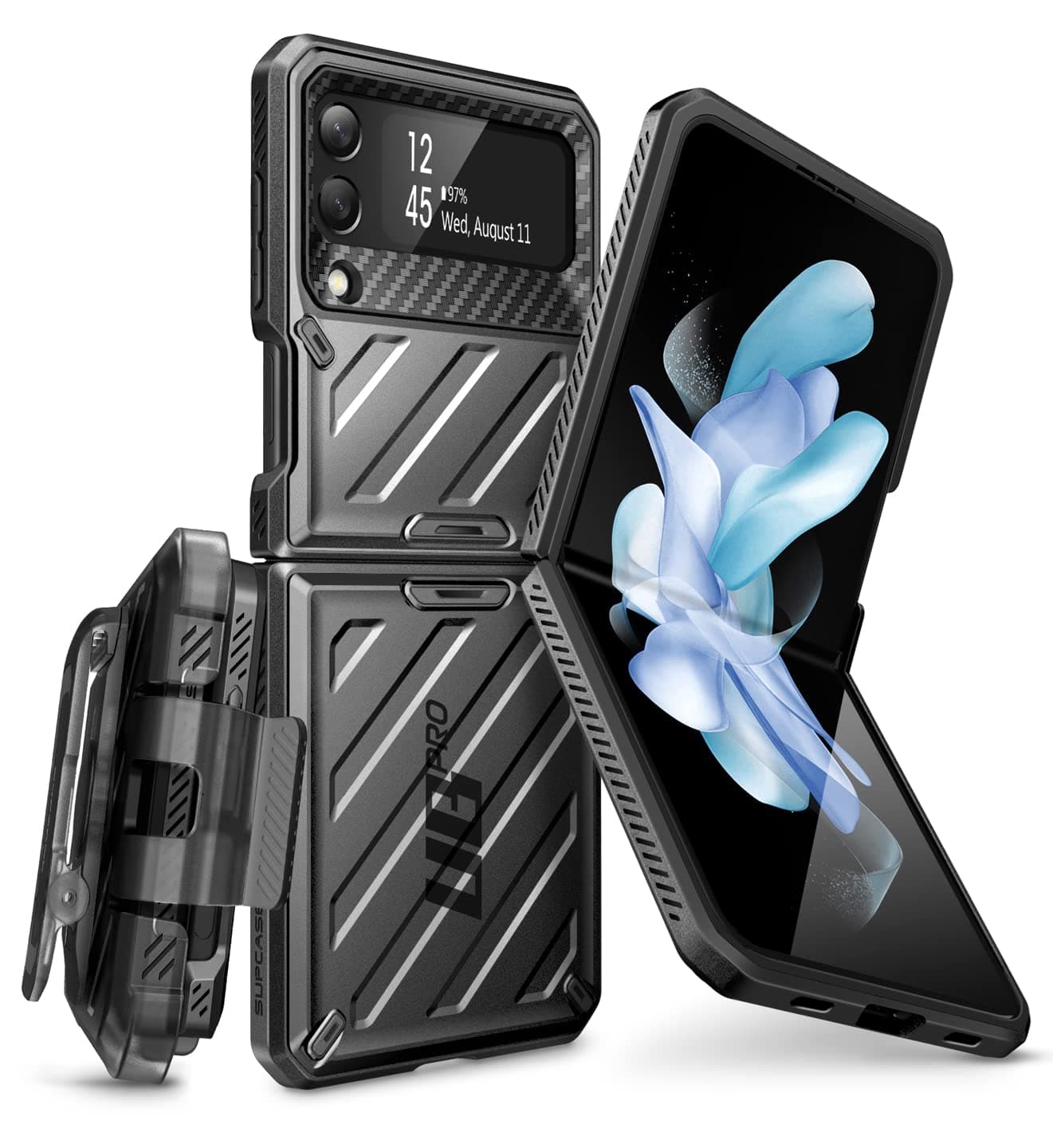 SUPCASE Case for Samsung Galaxy Z Flip 4 5G (2022), Folding Protection Dual Layer Rugged Shockproof Case [Unicorn Beetle Pro] with Belt Clip (Black)