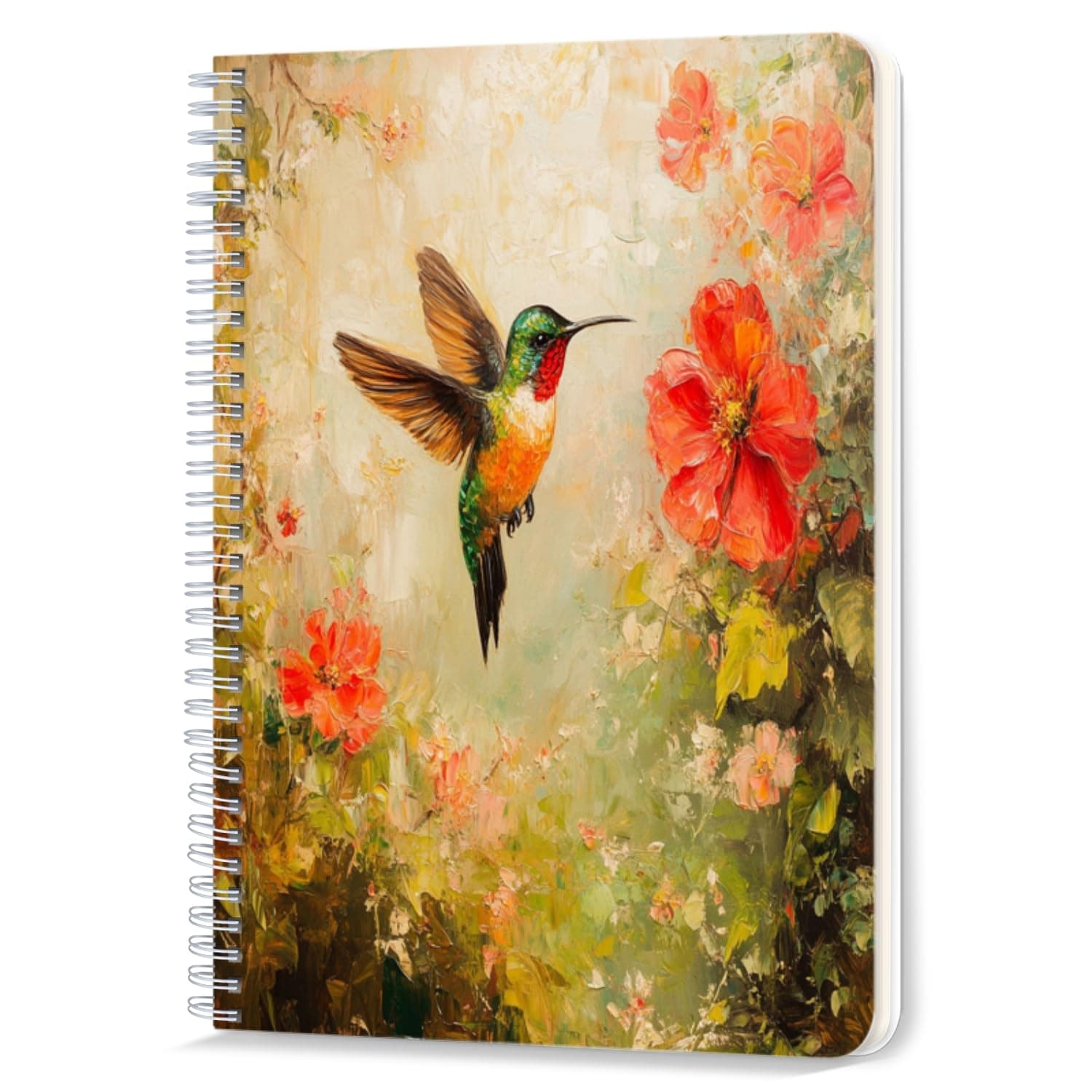 Spiral Notebook,Double-Wire Spiral College Lined Journal Notebook for Study and Notes,100 Pages,5.71x 8.26 in - Hummingbird near Red Flowers